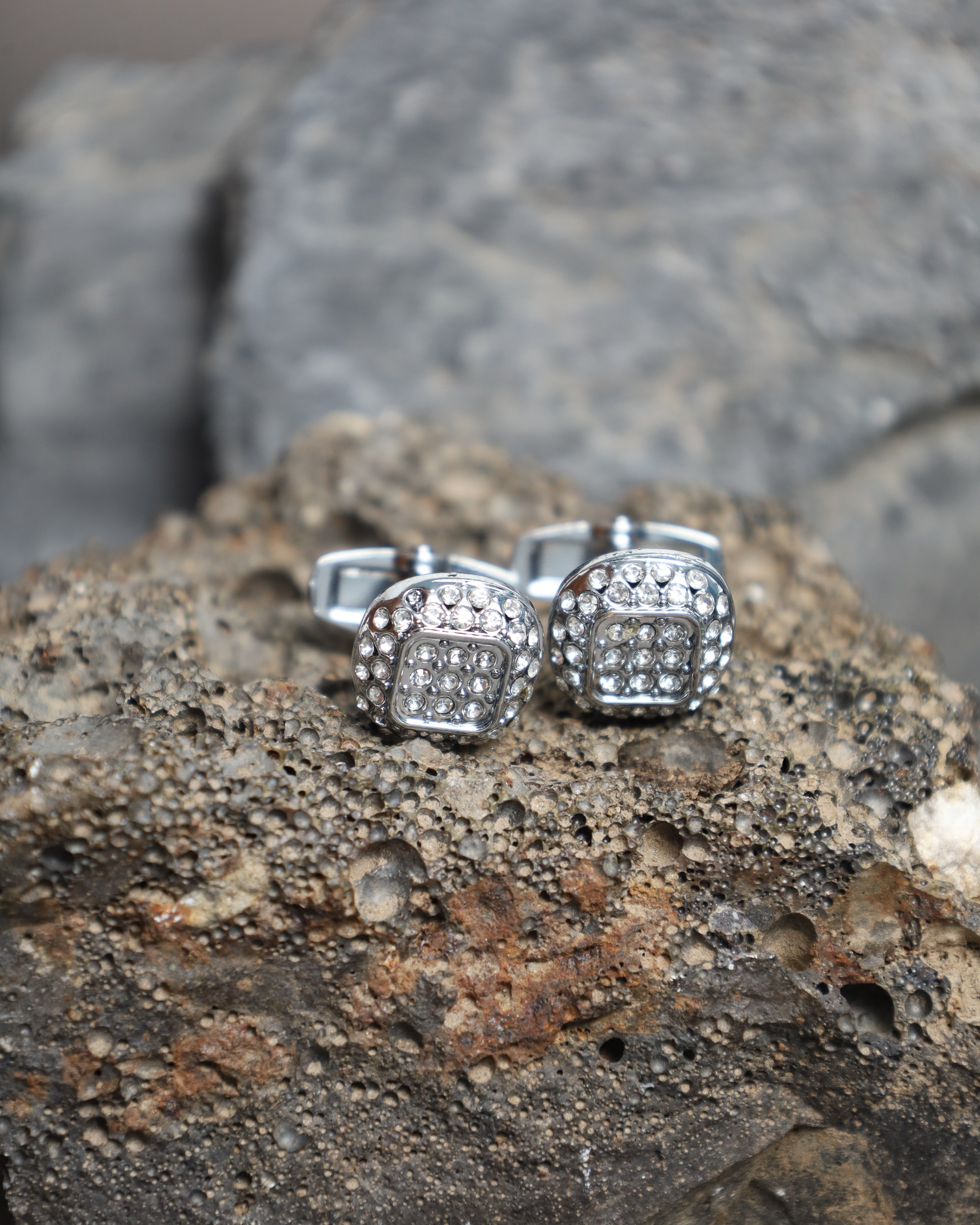 Silver Crystal Pavé Square Cufflinks