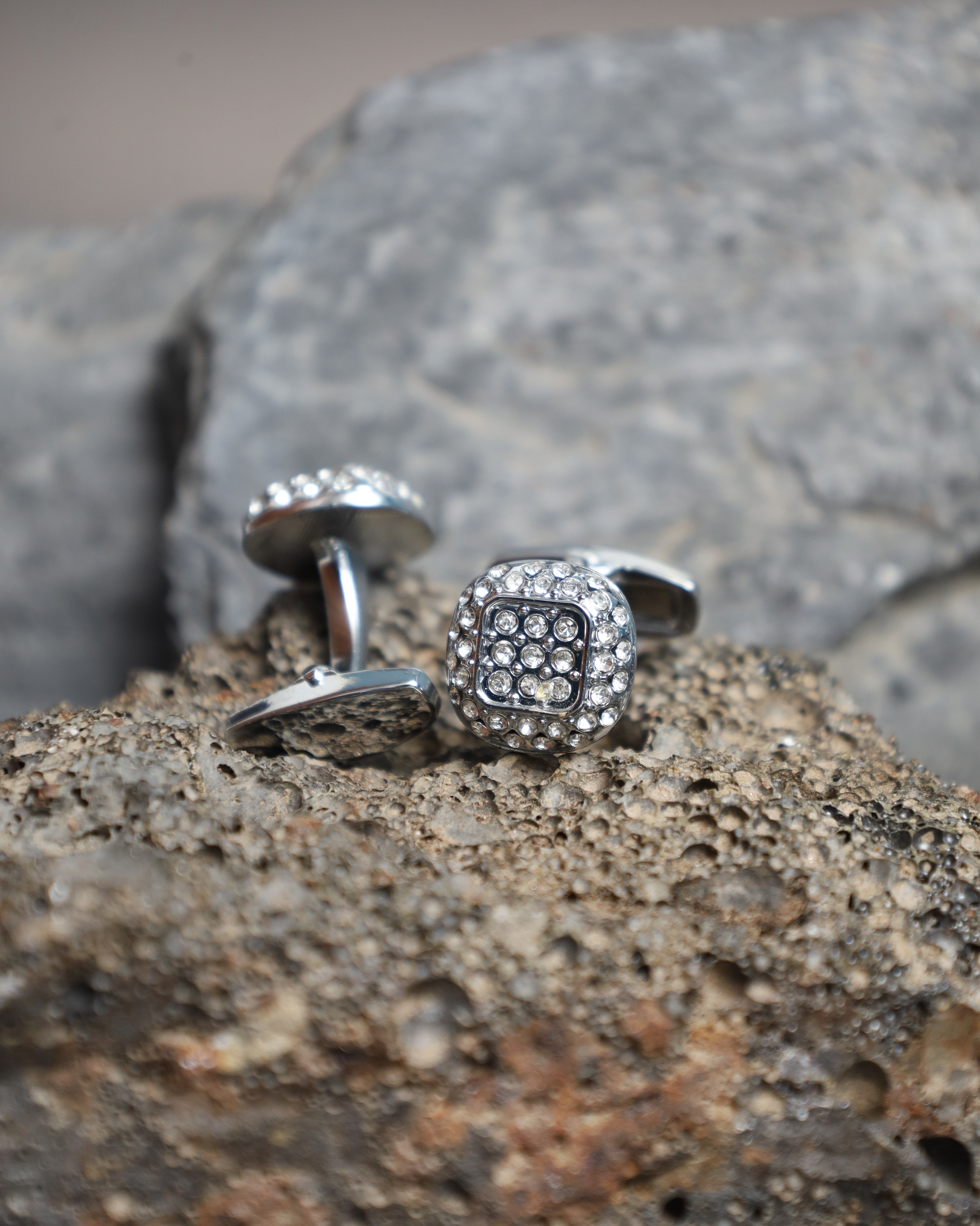 Silver Crystal Pavé Square Cufflinks