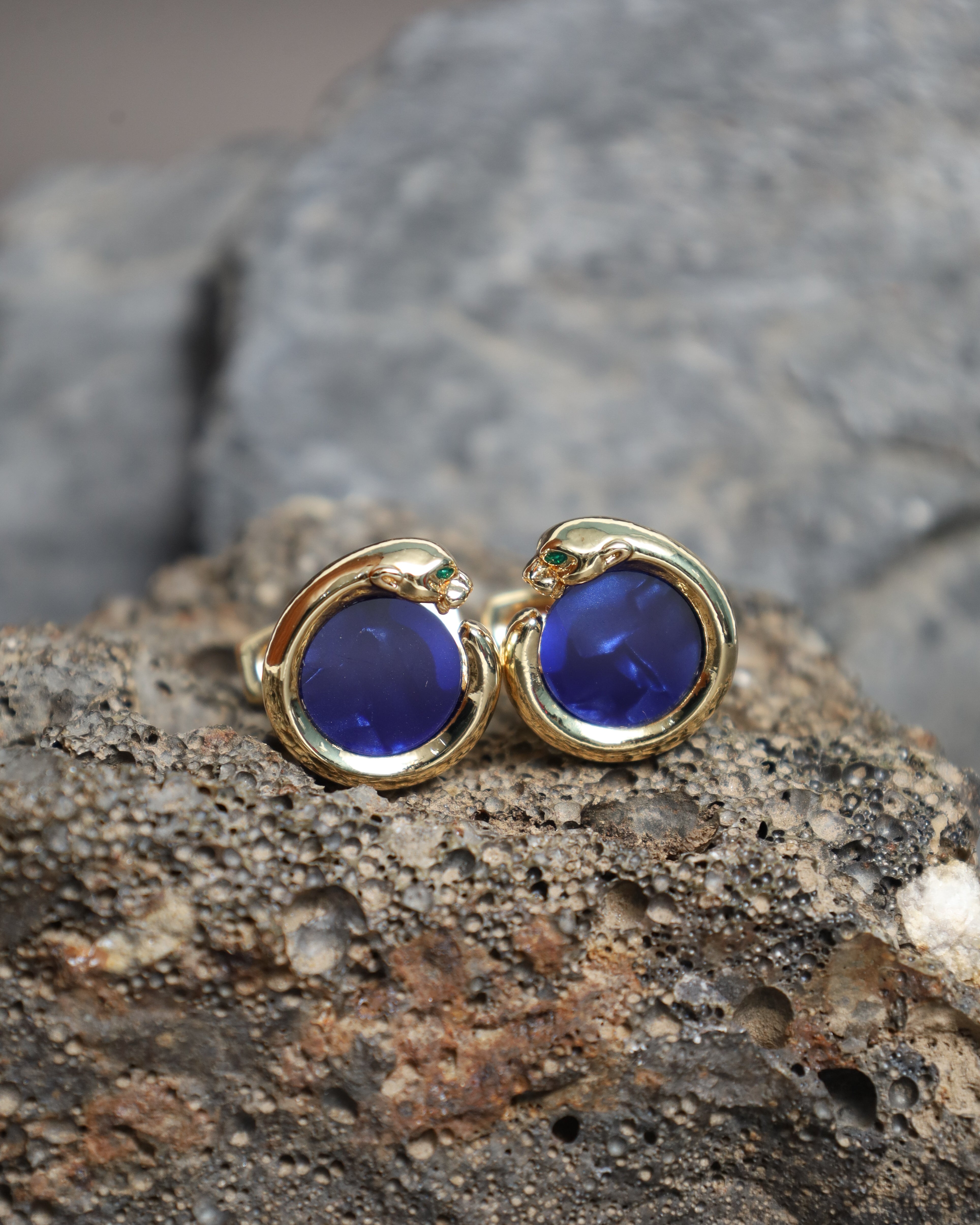 Gold Blue Sapphire Snake Cufflinks