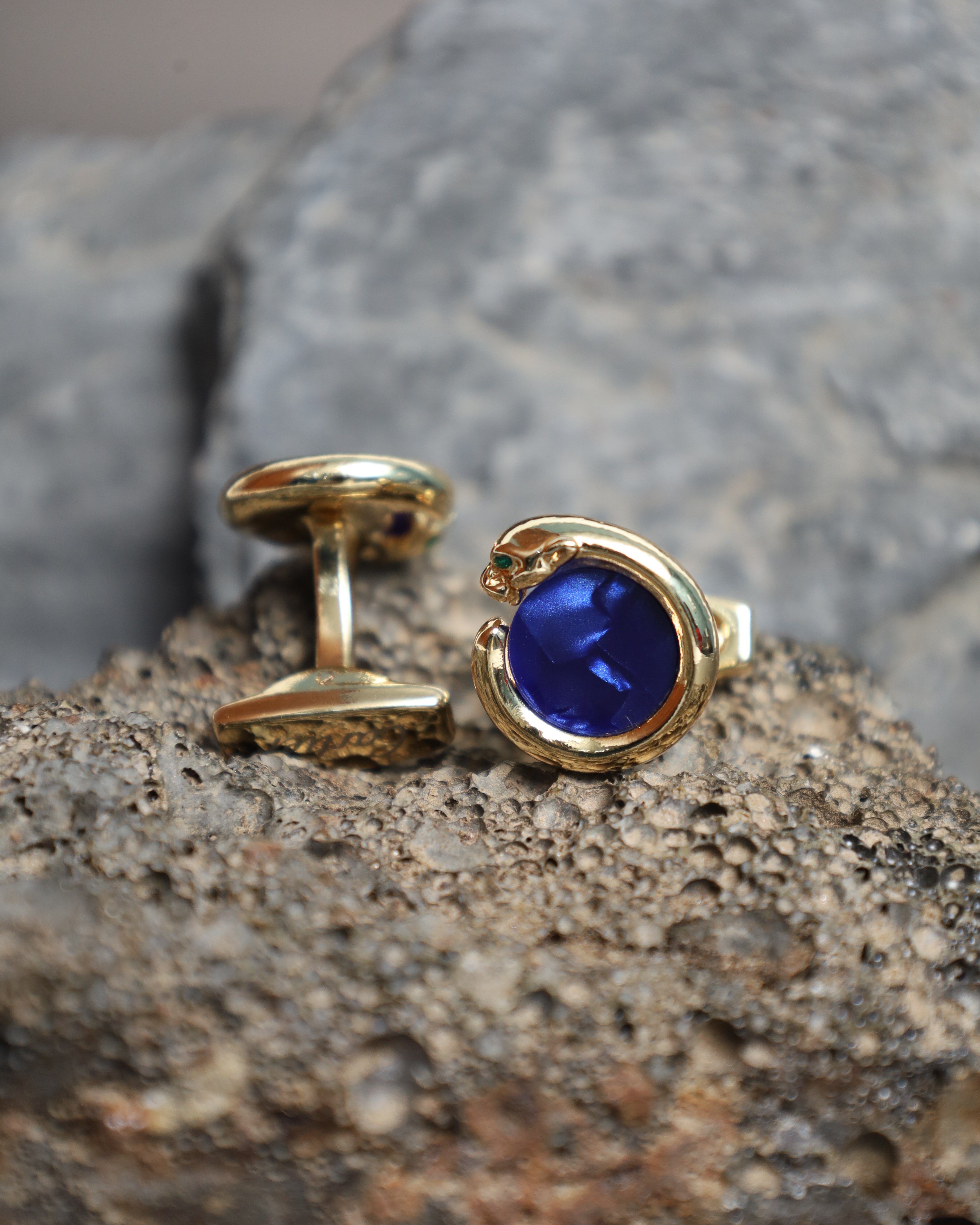Gold Blue Sapphire Snake Cufflinks