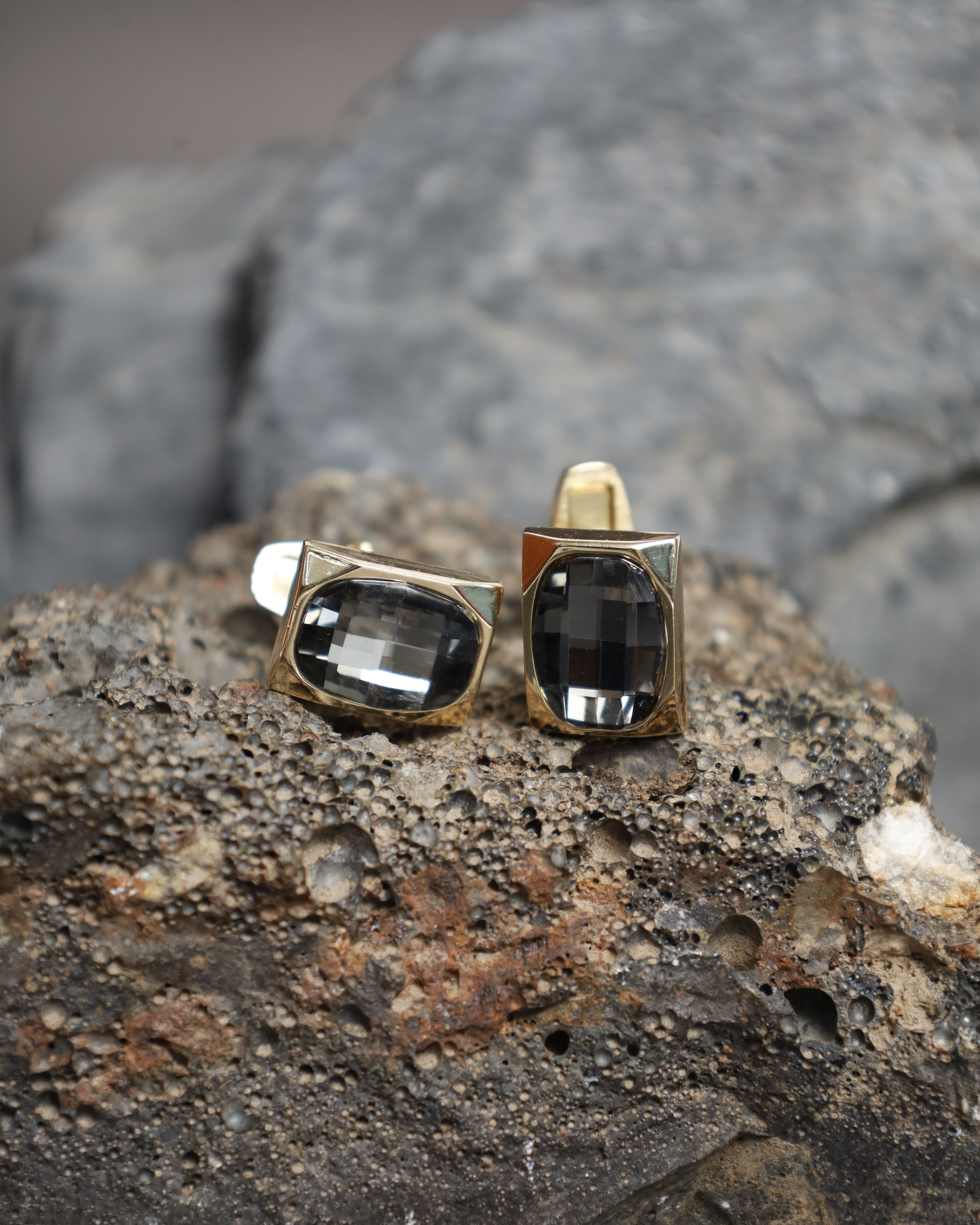 Gold & Black Crystal Rectangular Cufflinks