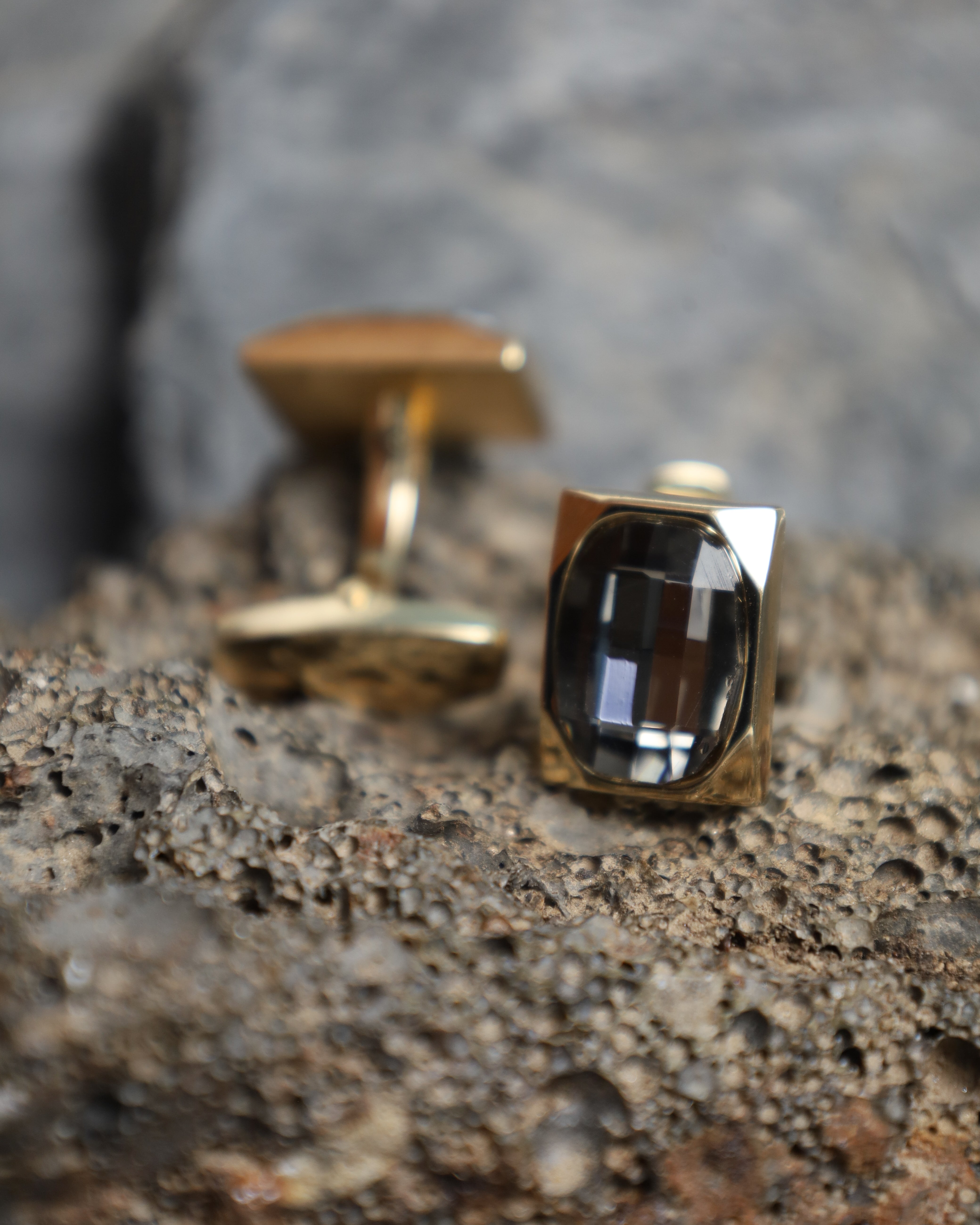 Gold & Black Crystal Rectangular Cufflinks
