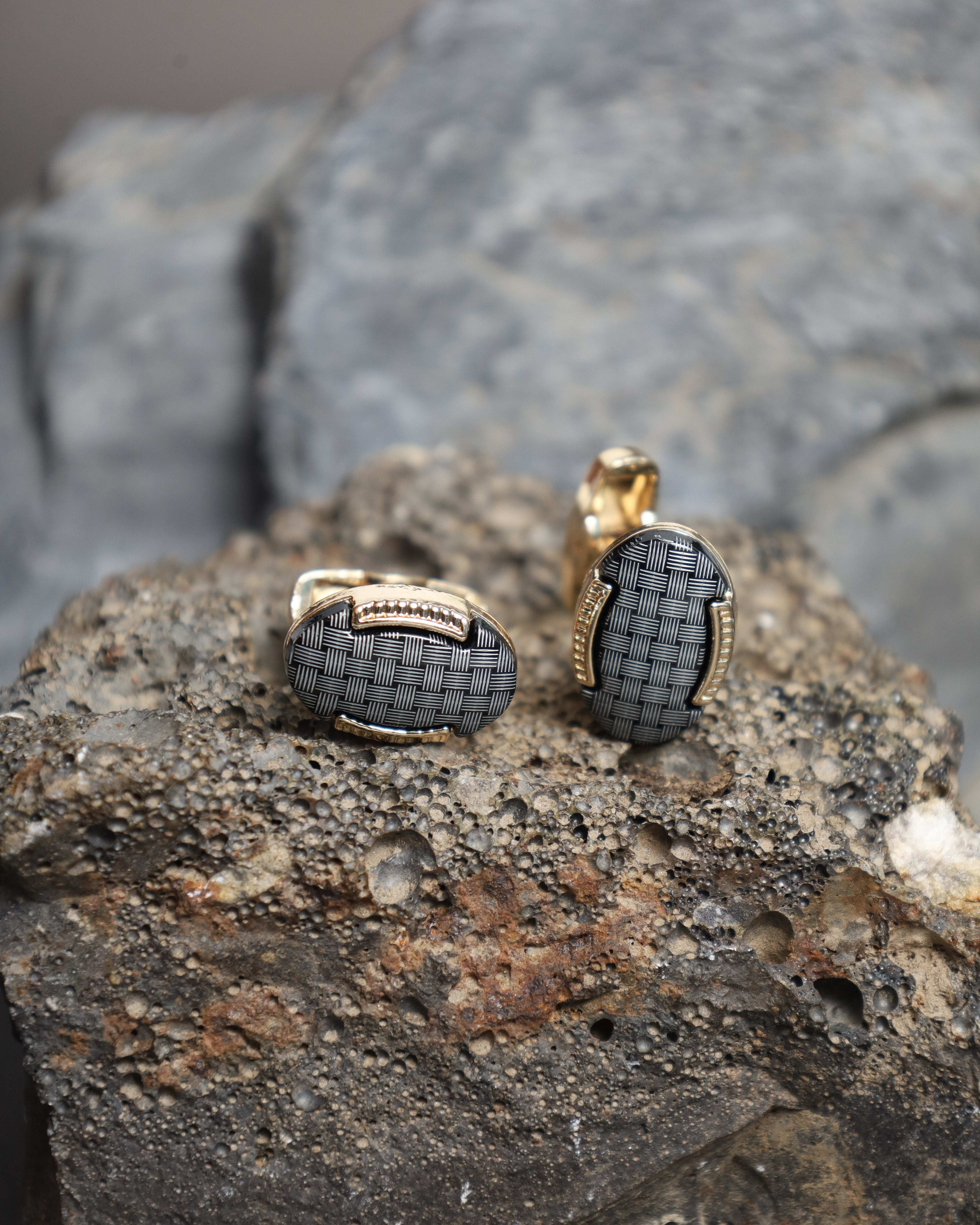 Gold & Silver Geometric Grid Cufflinks