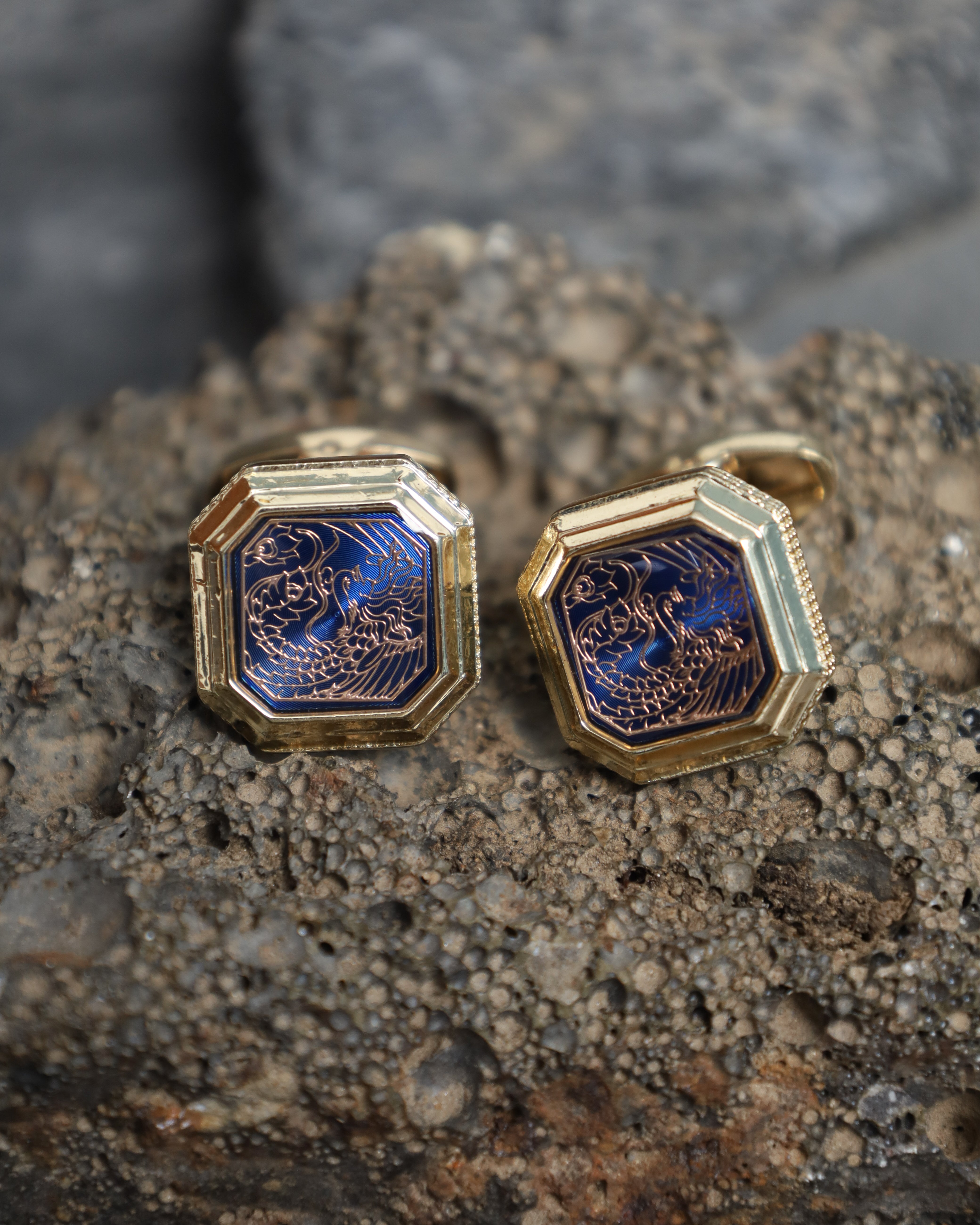 Gold & Blue Octagonal Dragon Cufflinks
