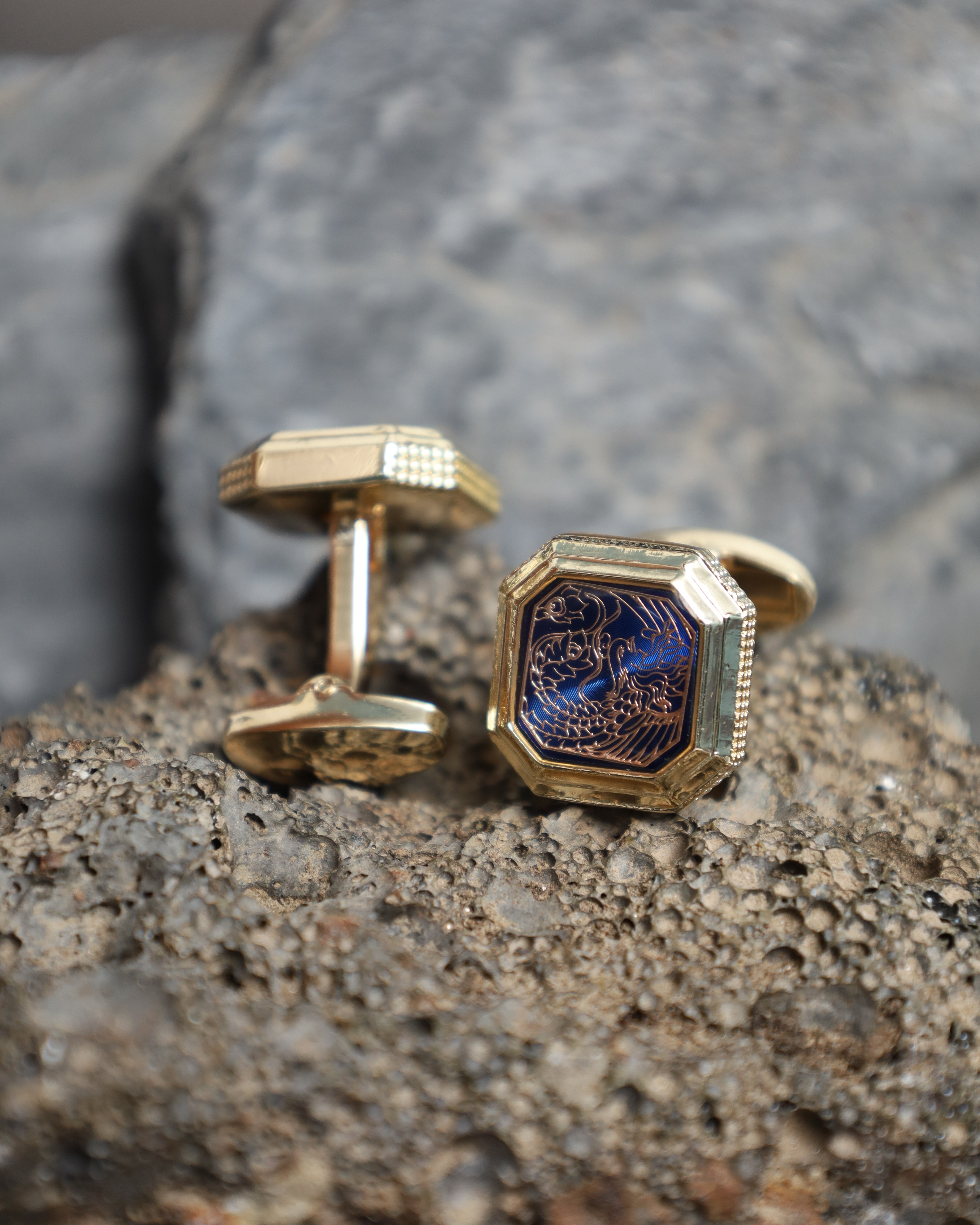 Gold & Blue Octagonal Dragon Cufflinks