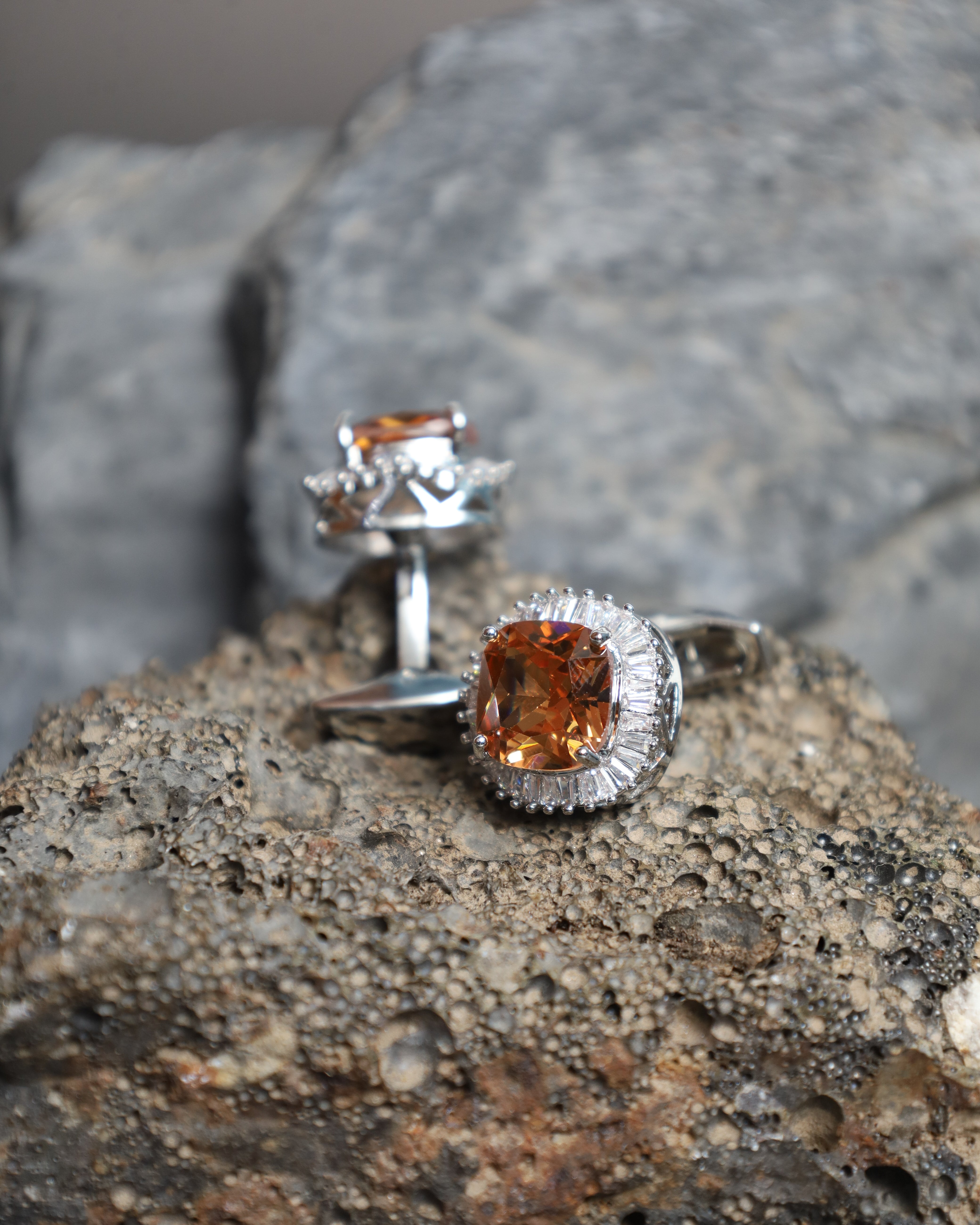Silver & Amber Crystal Halo Cufflinks