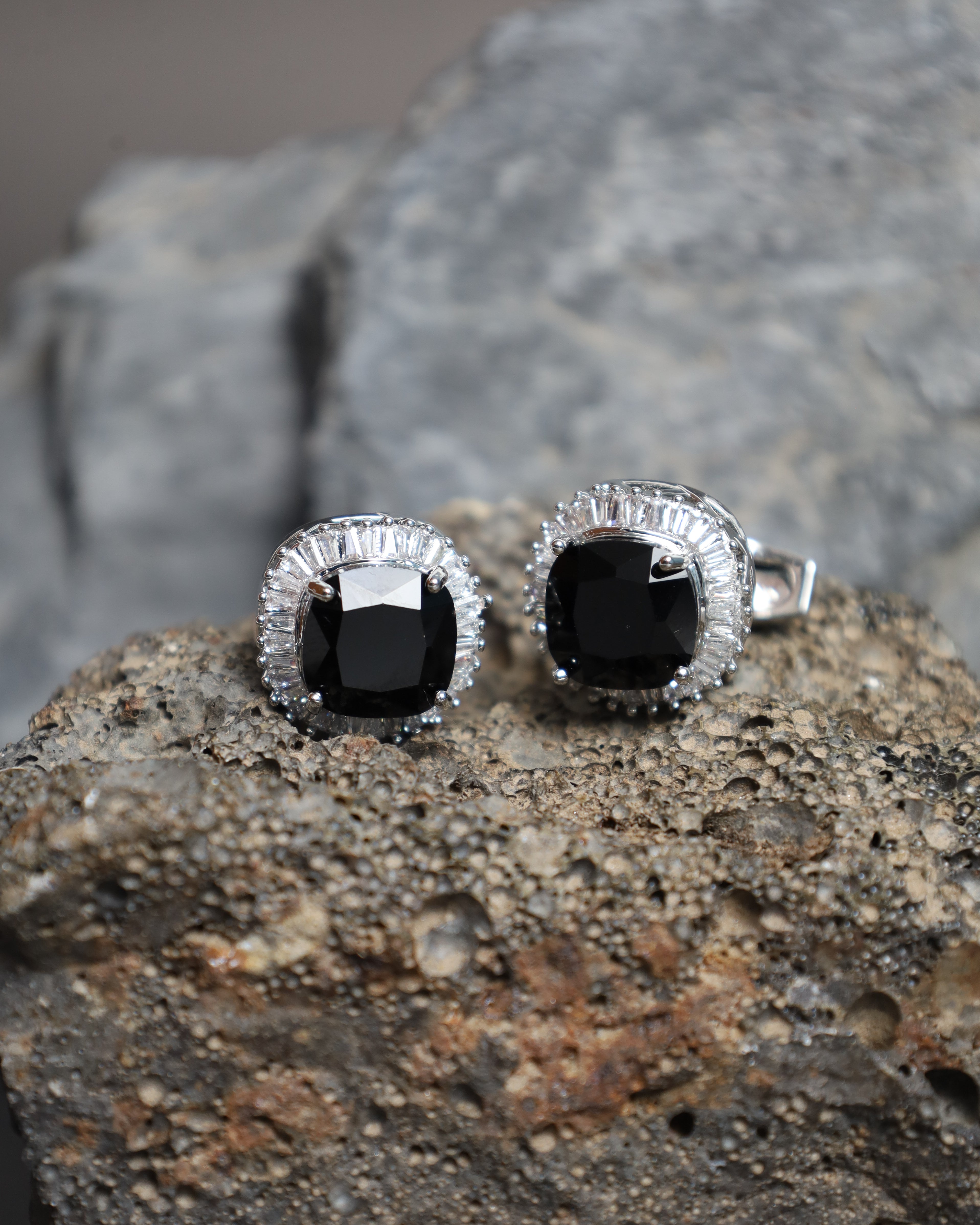 Silver & Black Crystal Cufflinks