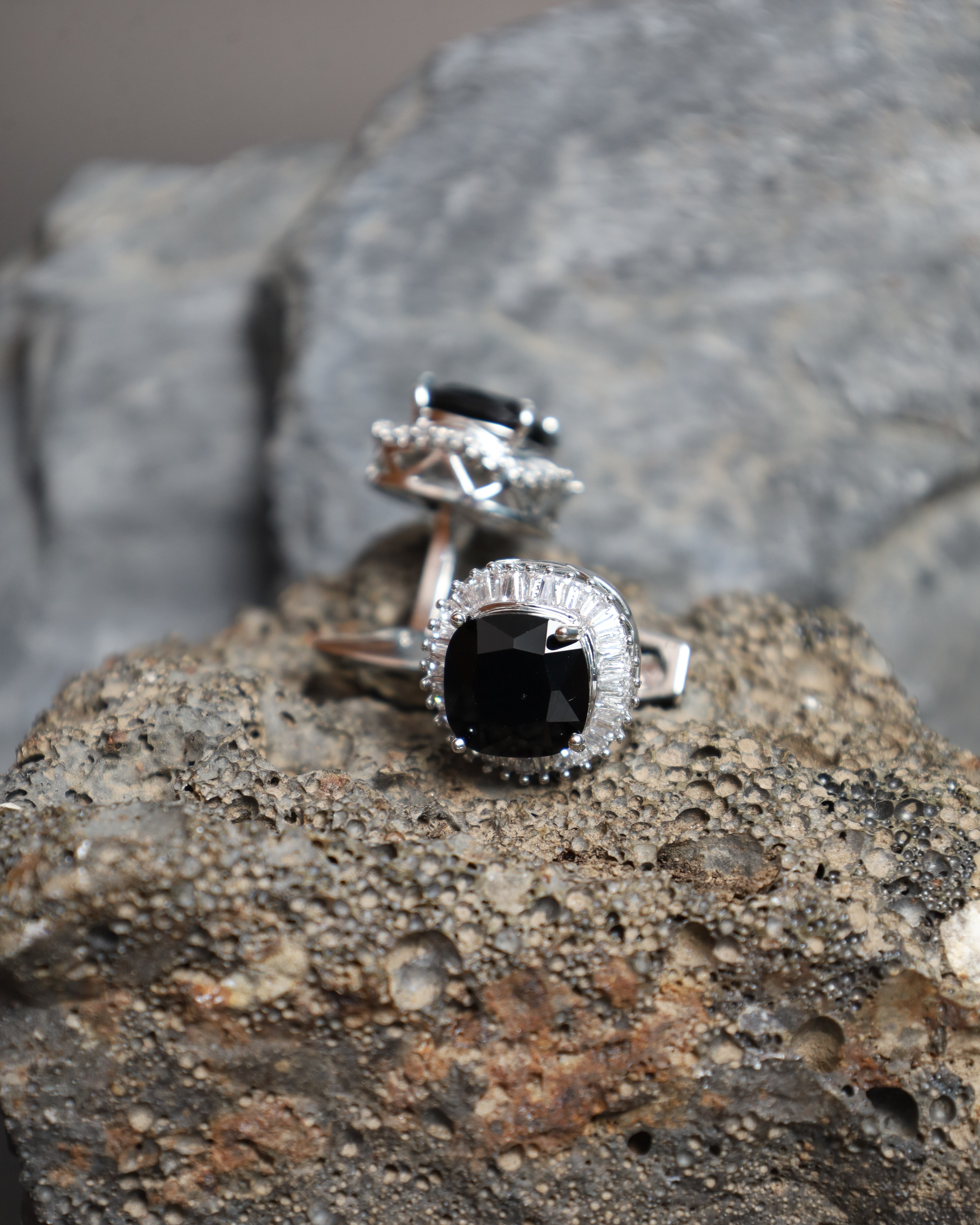 Silver & Black Crystal Cufflinks