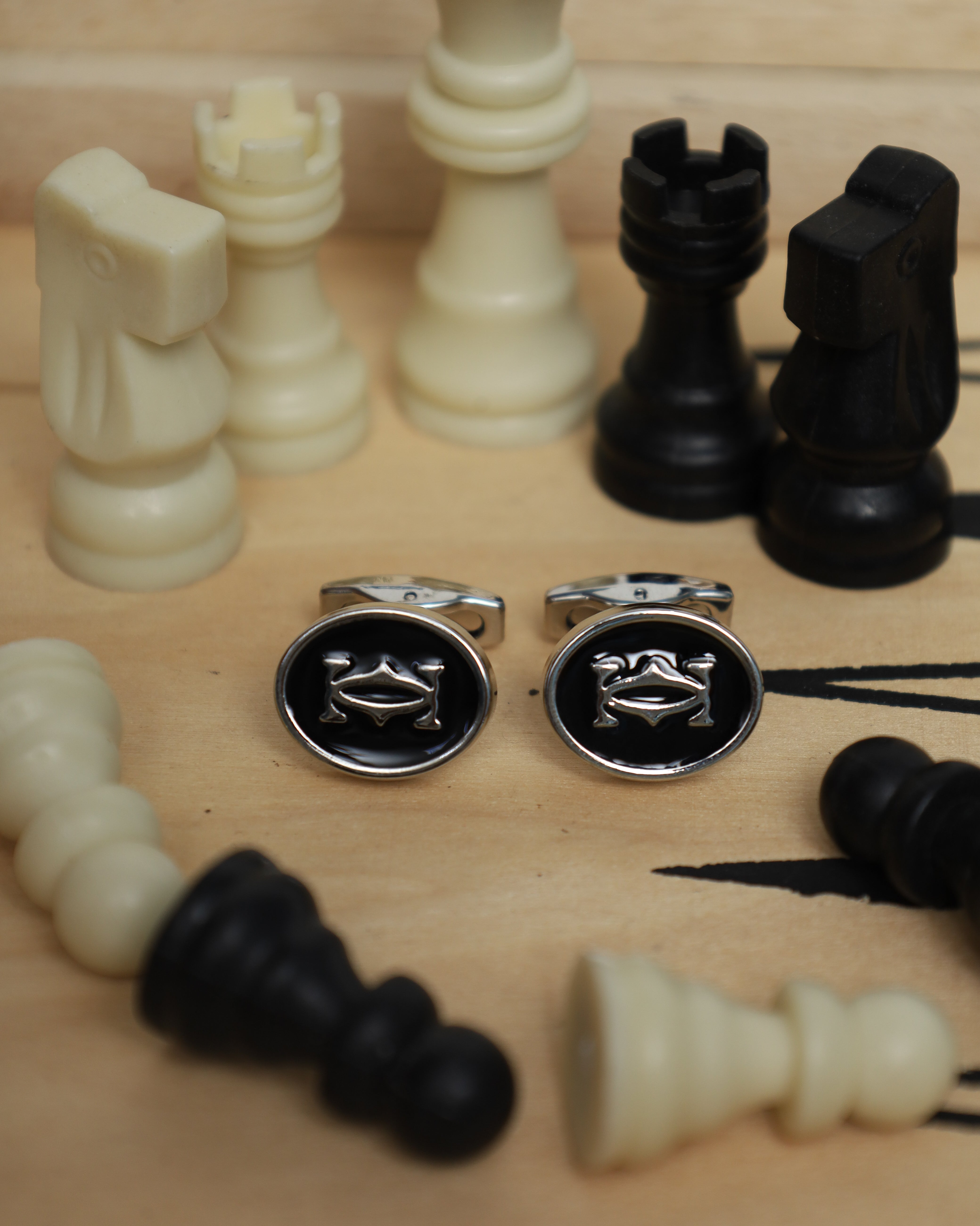 Silver Floral Pattern Octagonal Cufflinks