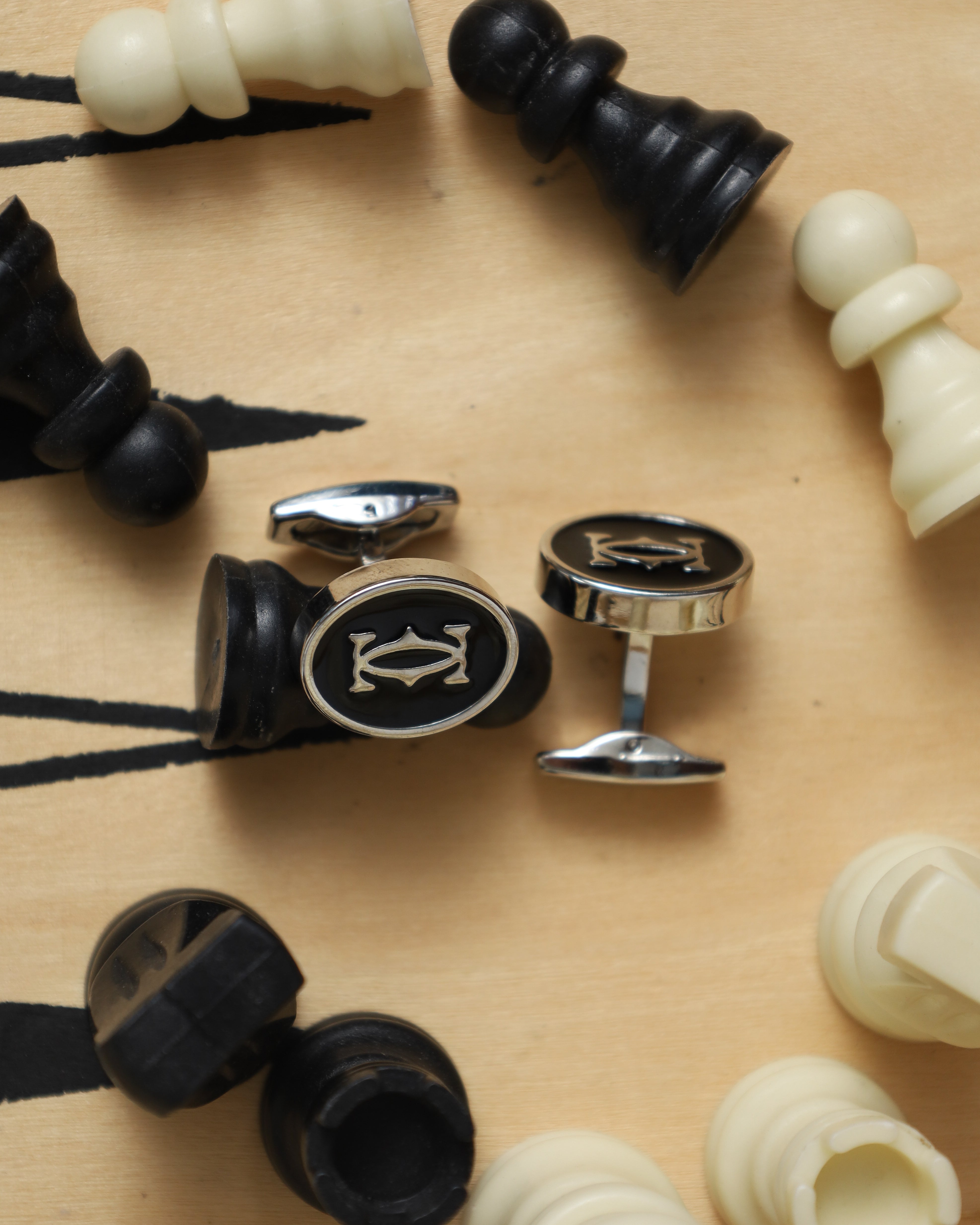Silver Floral Pattern Octagonal Cufflinks