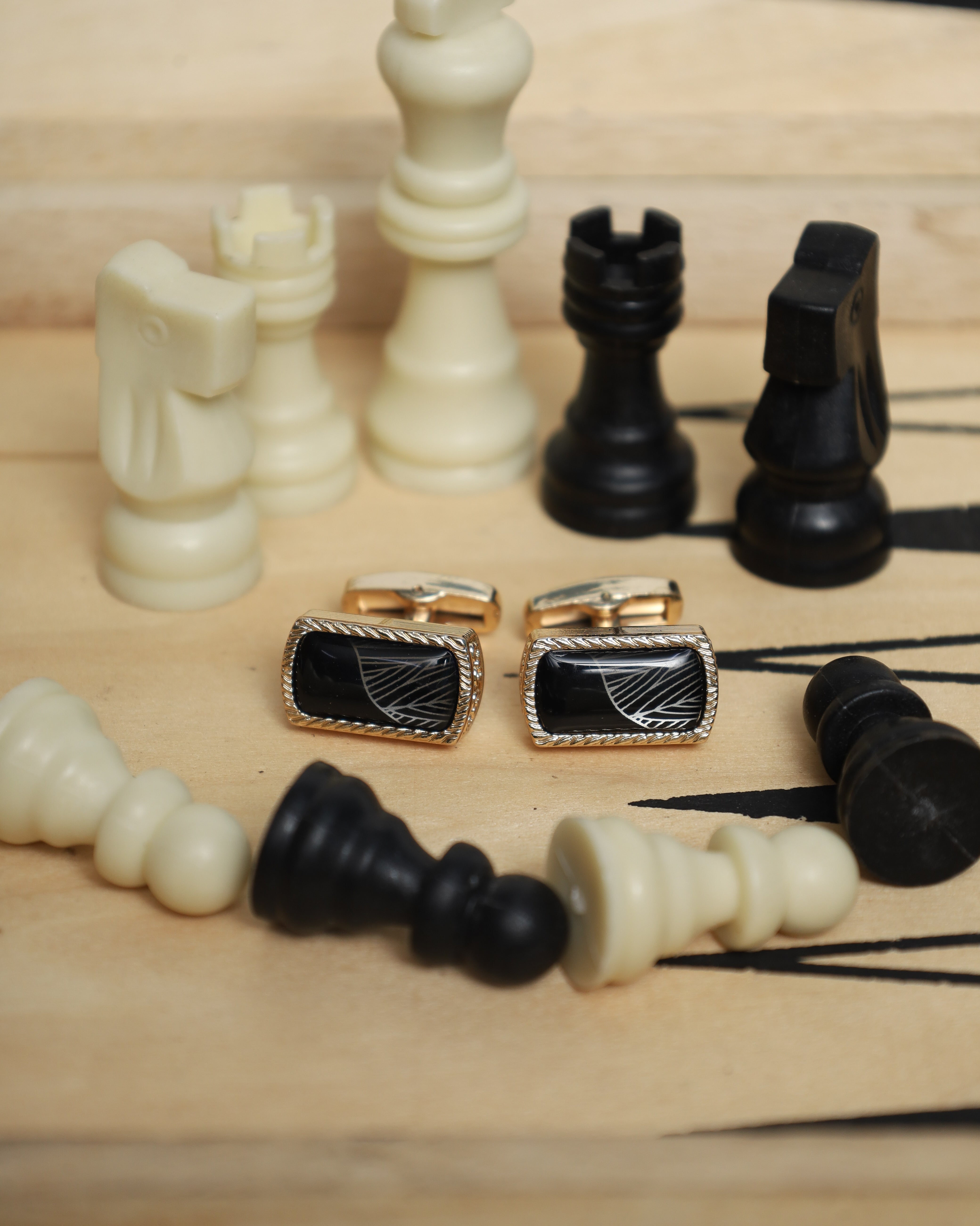 Gold-Tone Black Pattern Cufflinks