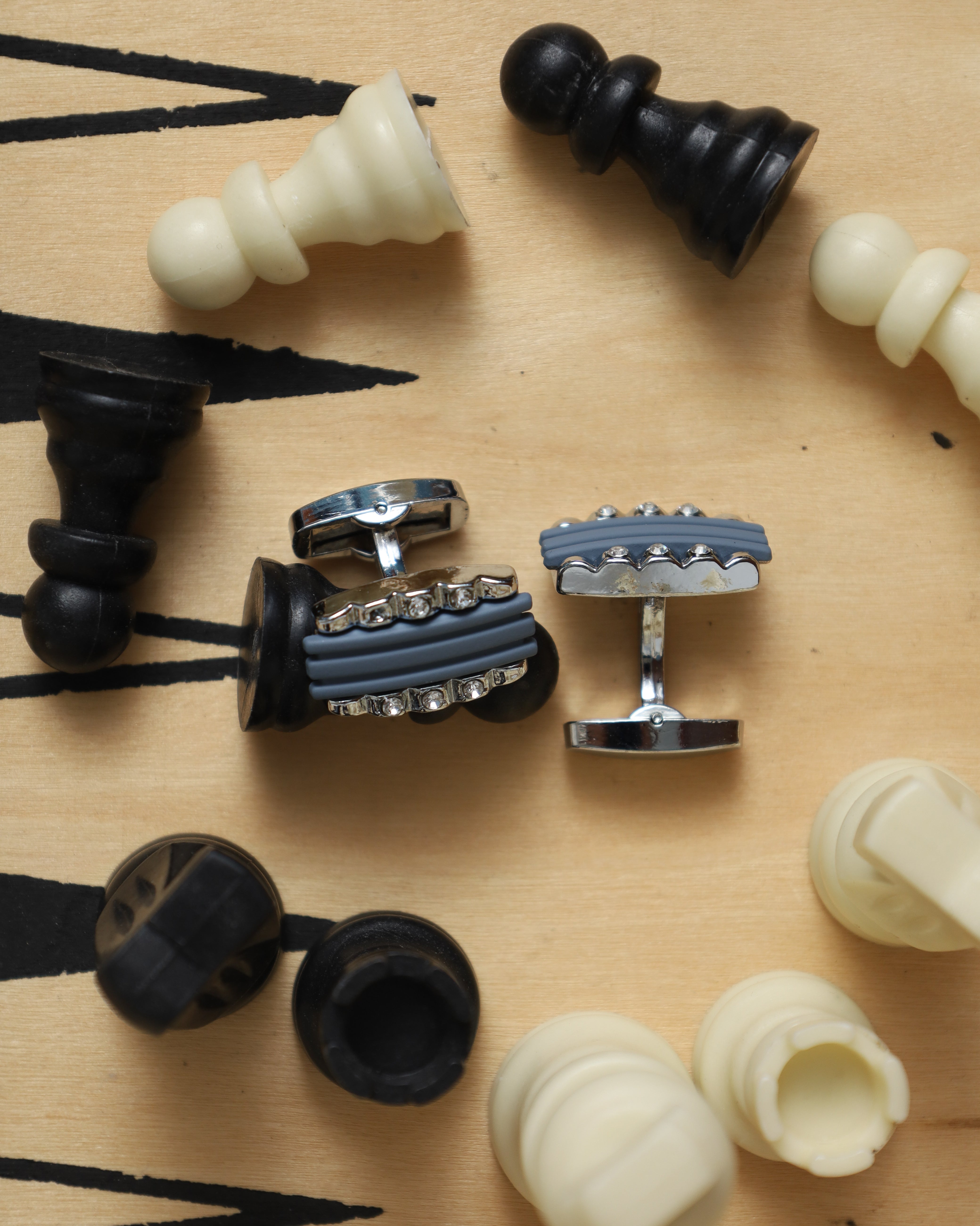 Silver  Grey Stripe Cufflinks