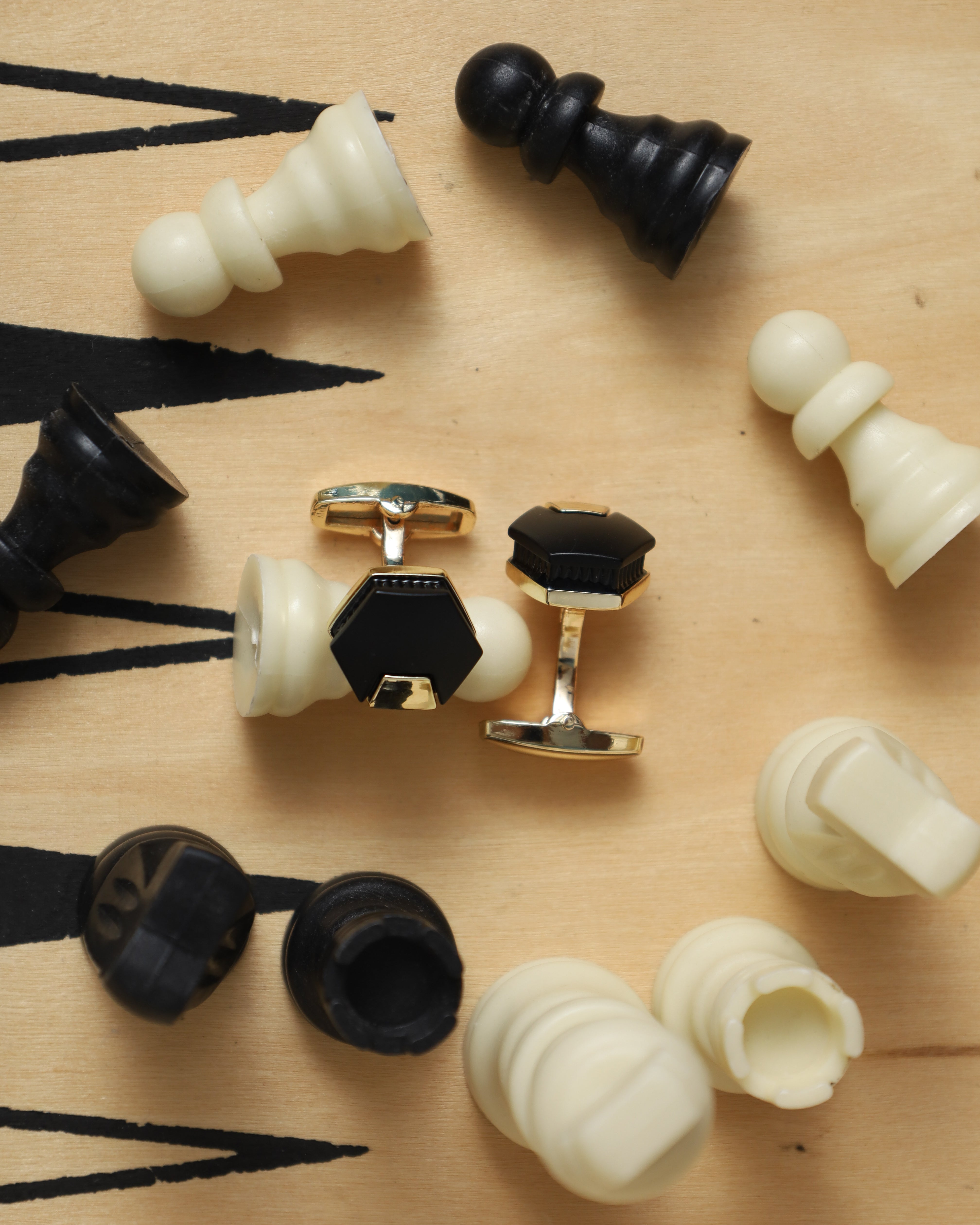 Black Hexagon Gold Cufflinks