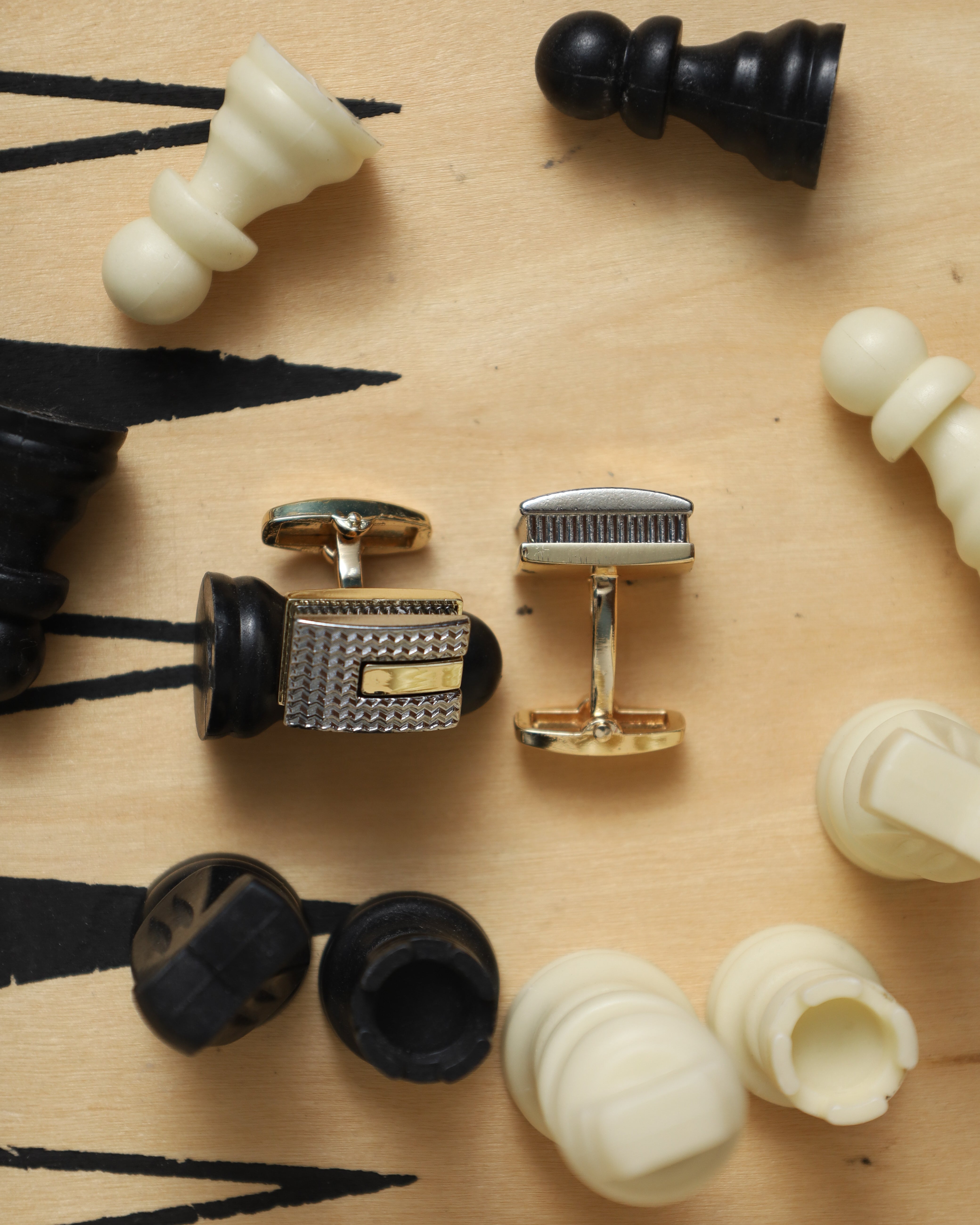 Gold Silver Textured Rectangular Cufflinks