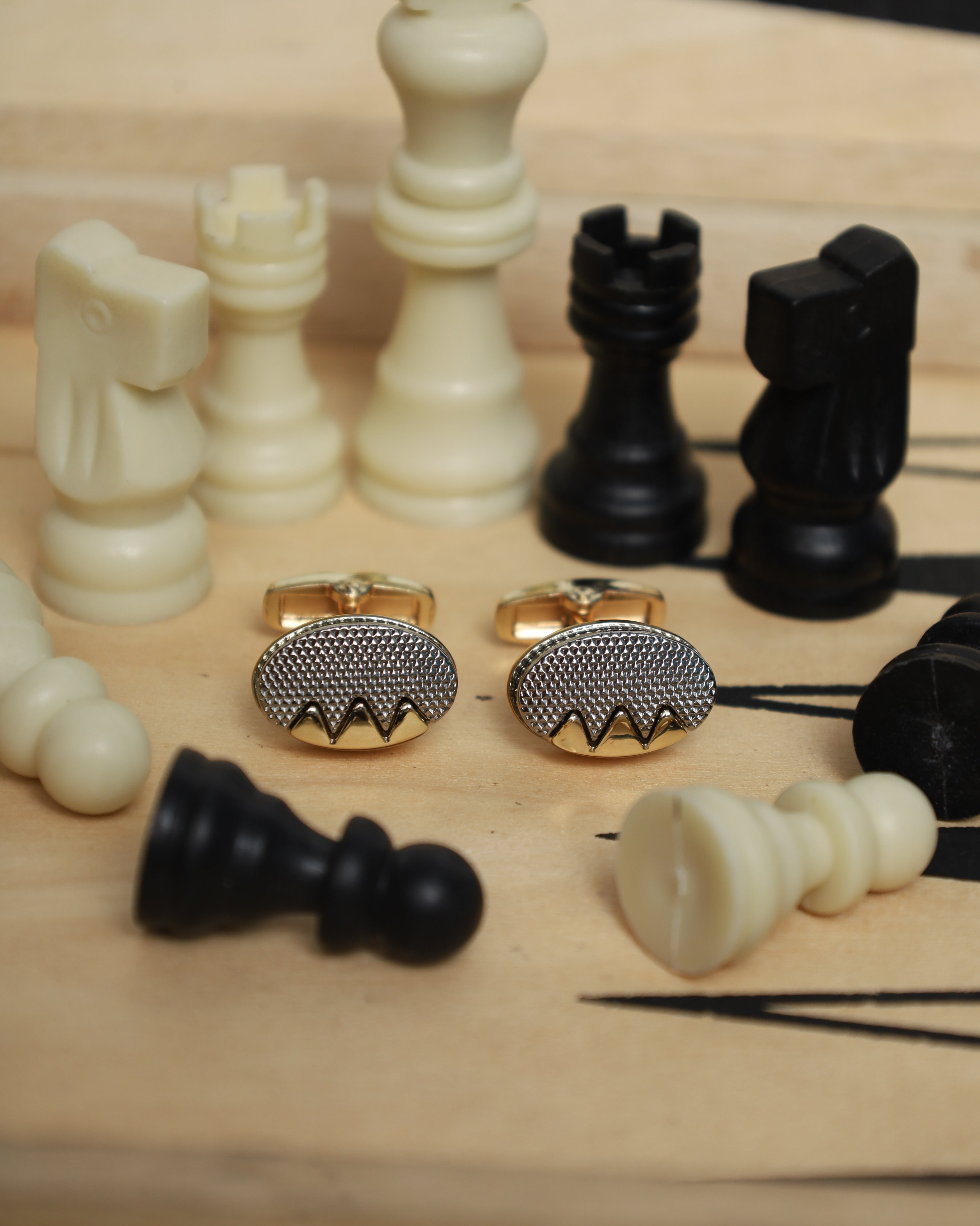 Gold Silver Textured Oval Cufflinks
