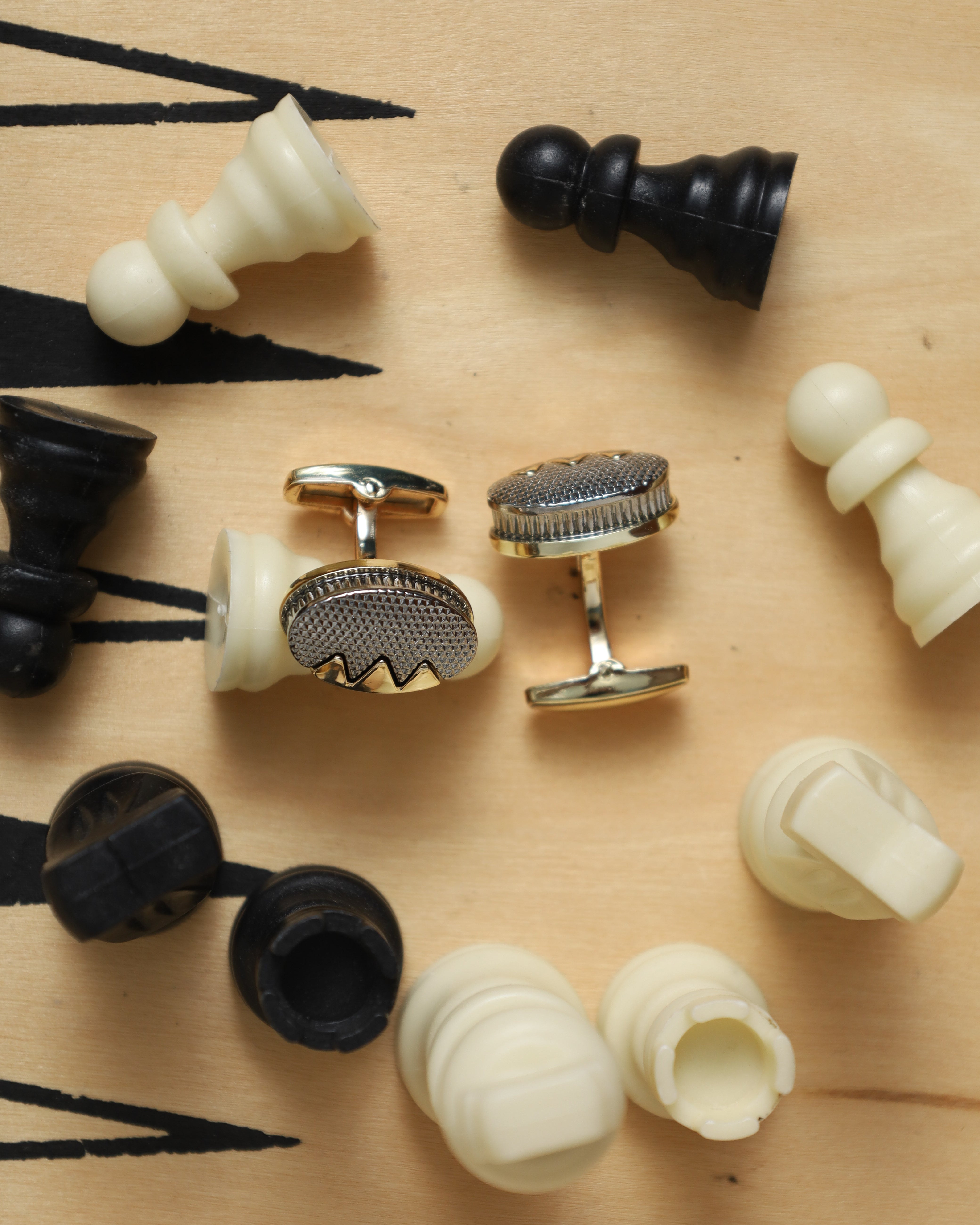 Gold Silver Textured Oval Cufflinks