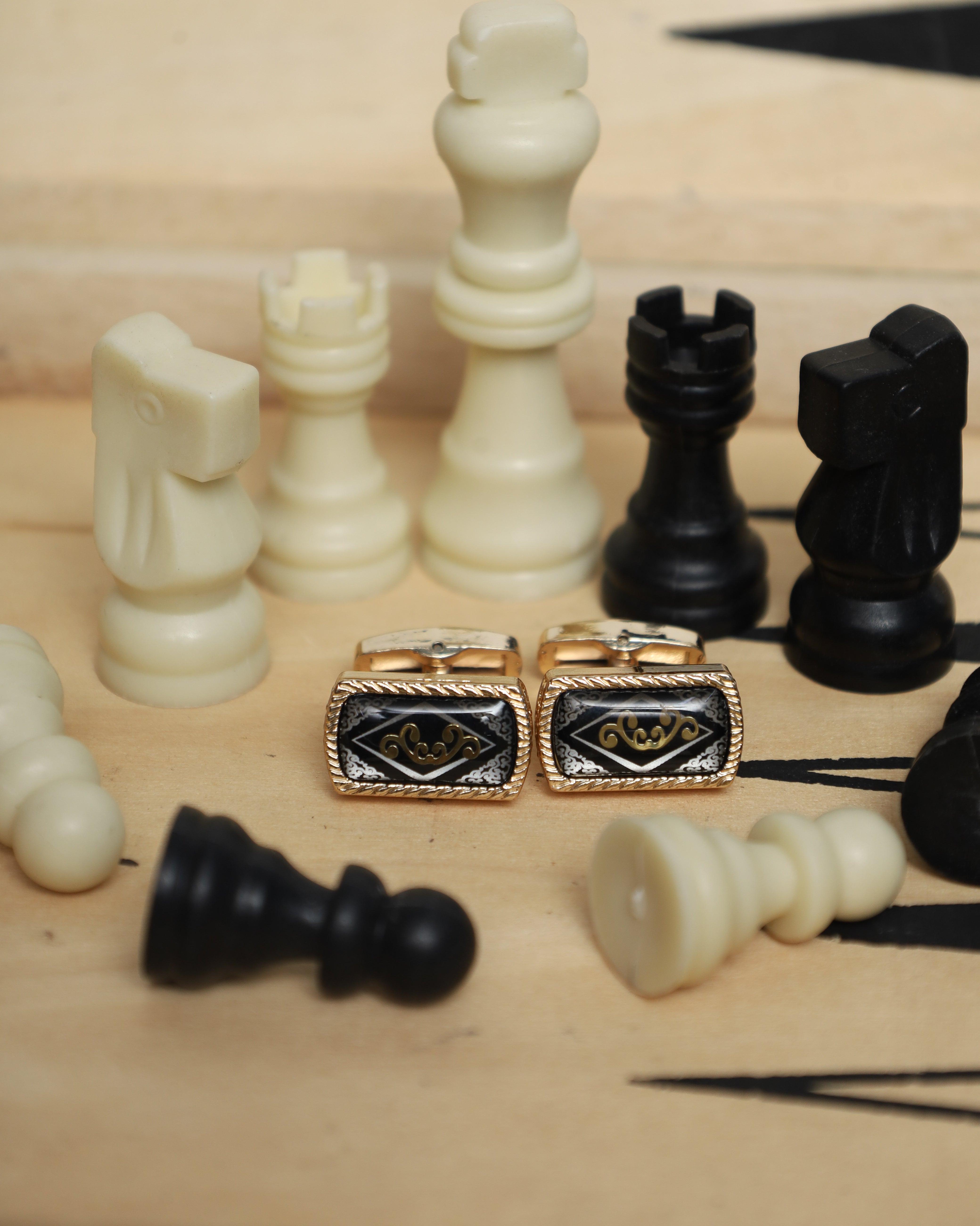 Gold Black Ornate Cufflinks