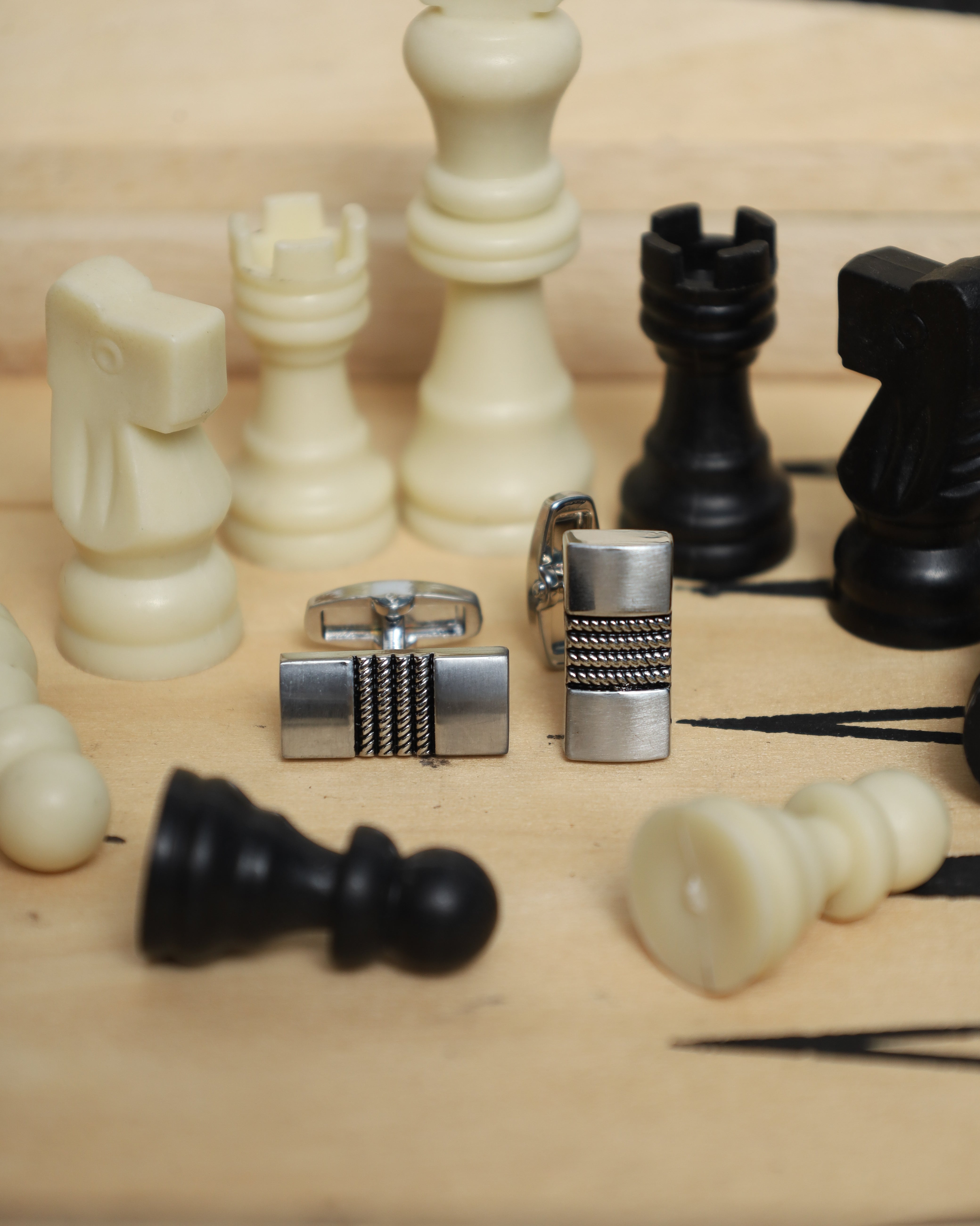 Silver Black Textured Cufflinks