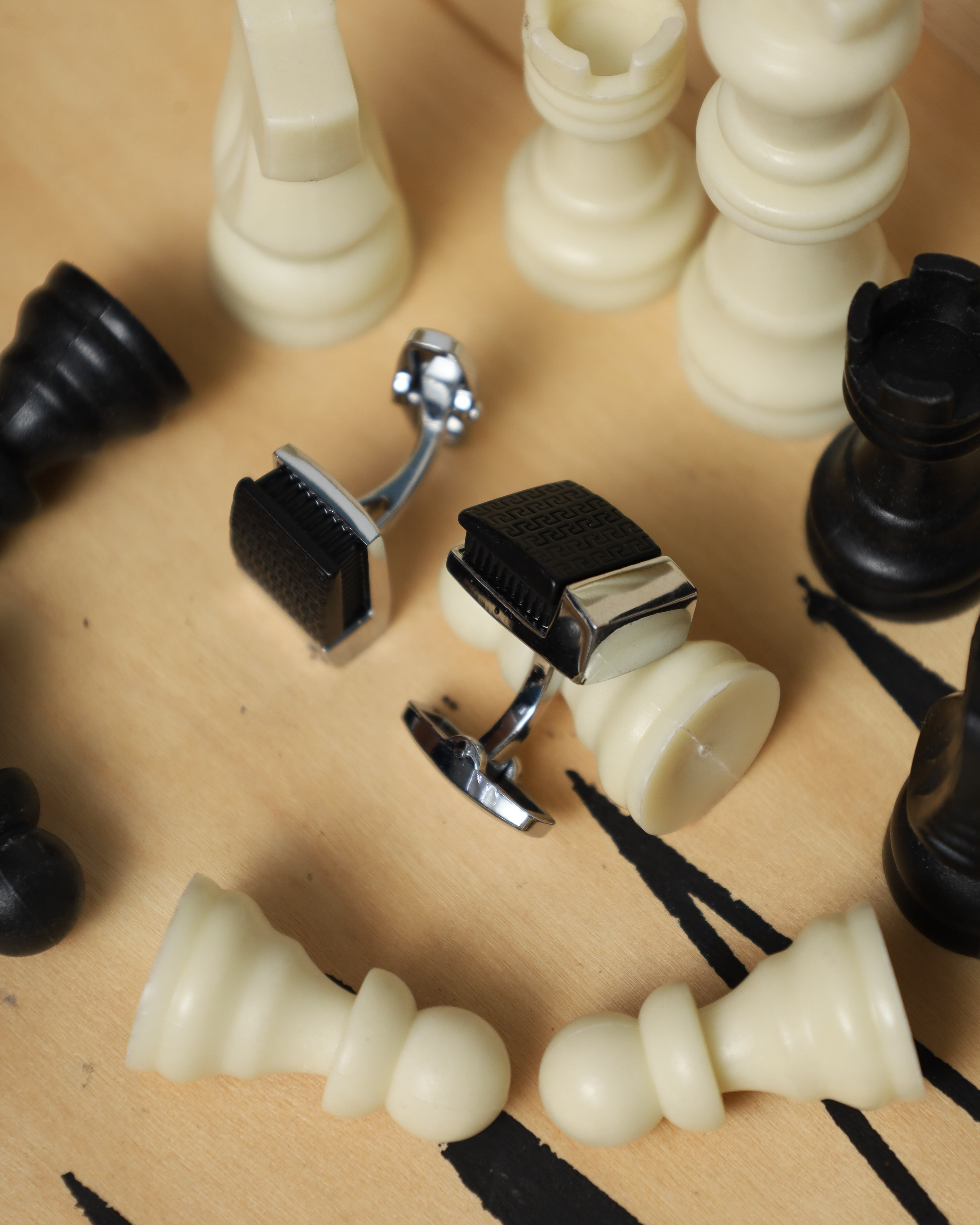 Silver Black Textured Cufflinks