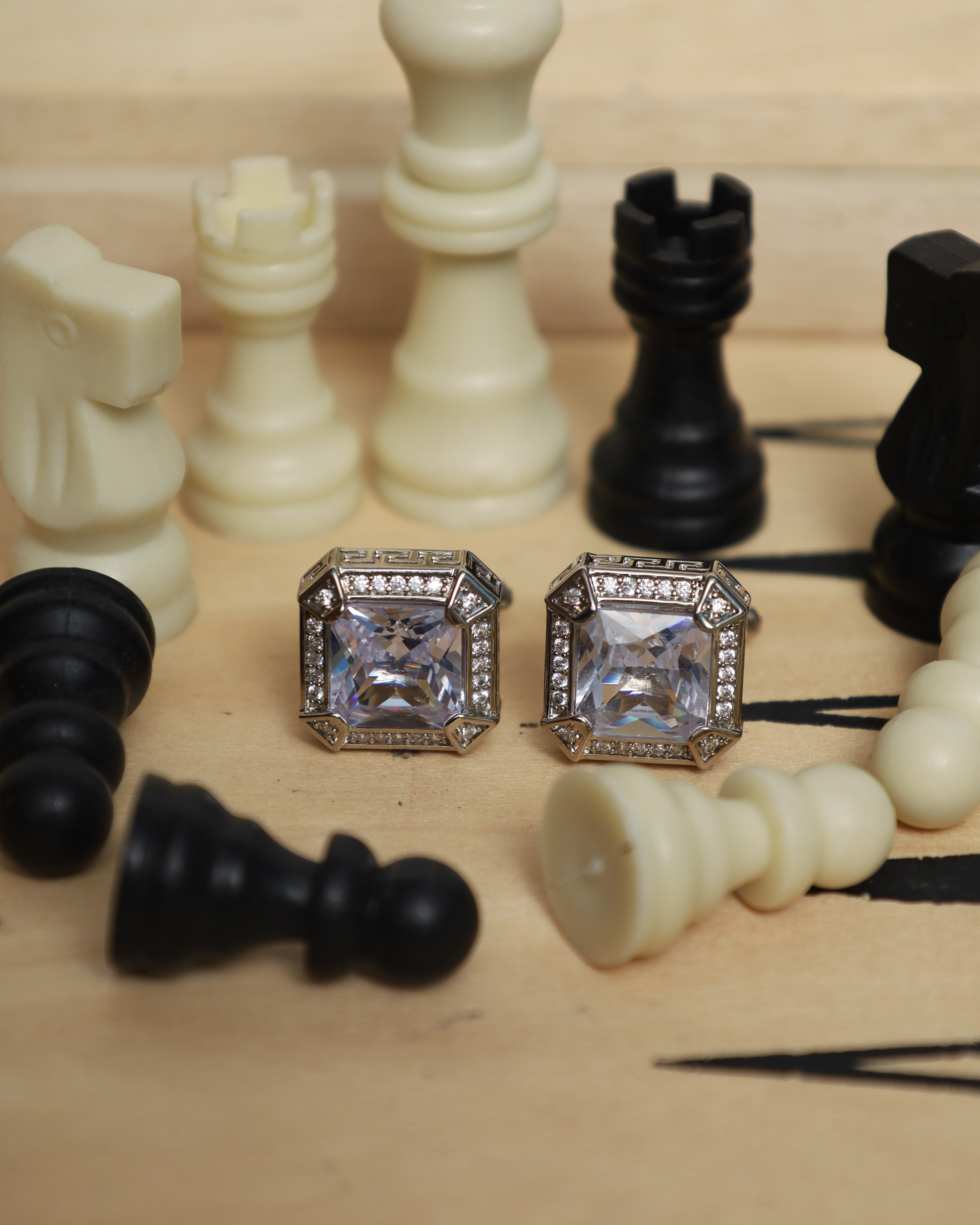 Silver Square Crystal Cufflinks