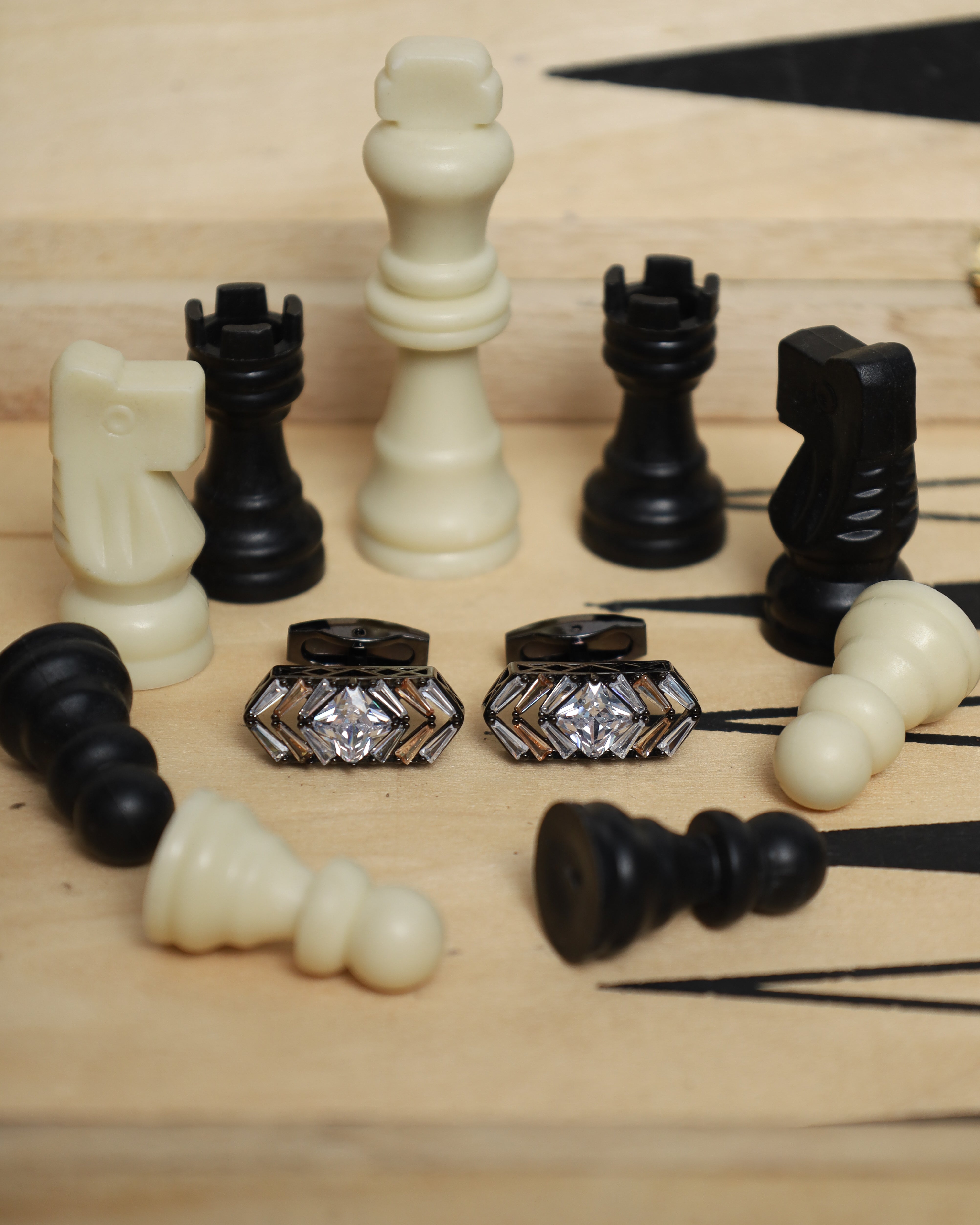 Silver Geometric Crystal Cufflinks
