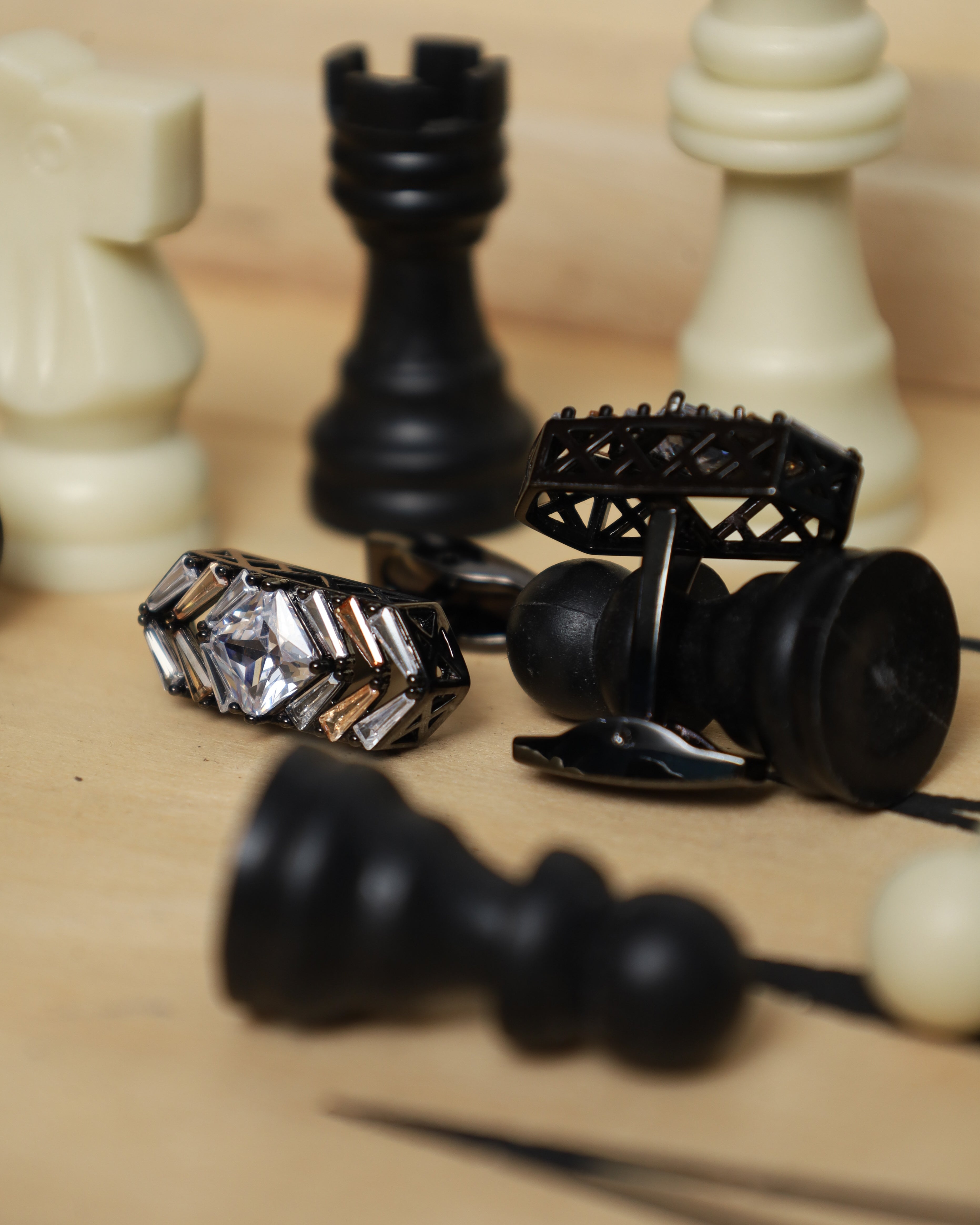 Silver Geometric Crystal Cufflinks