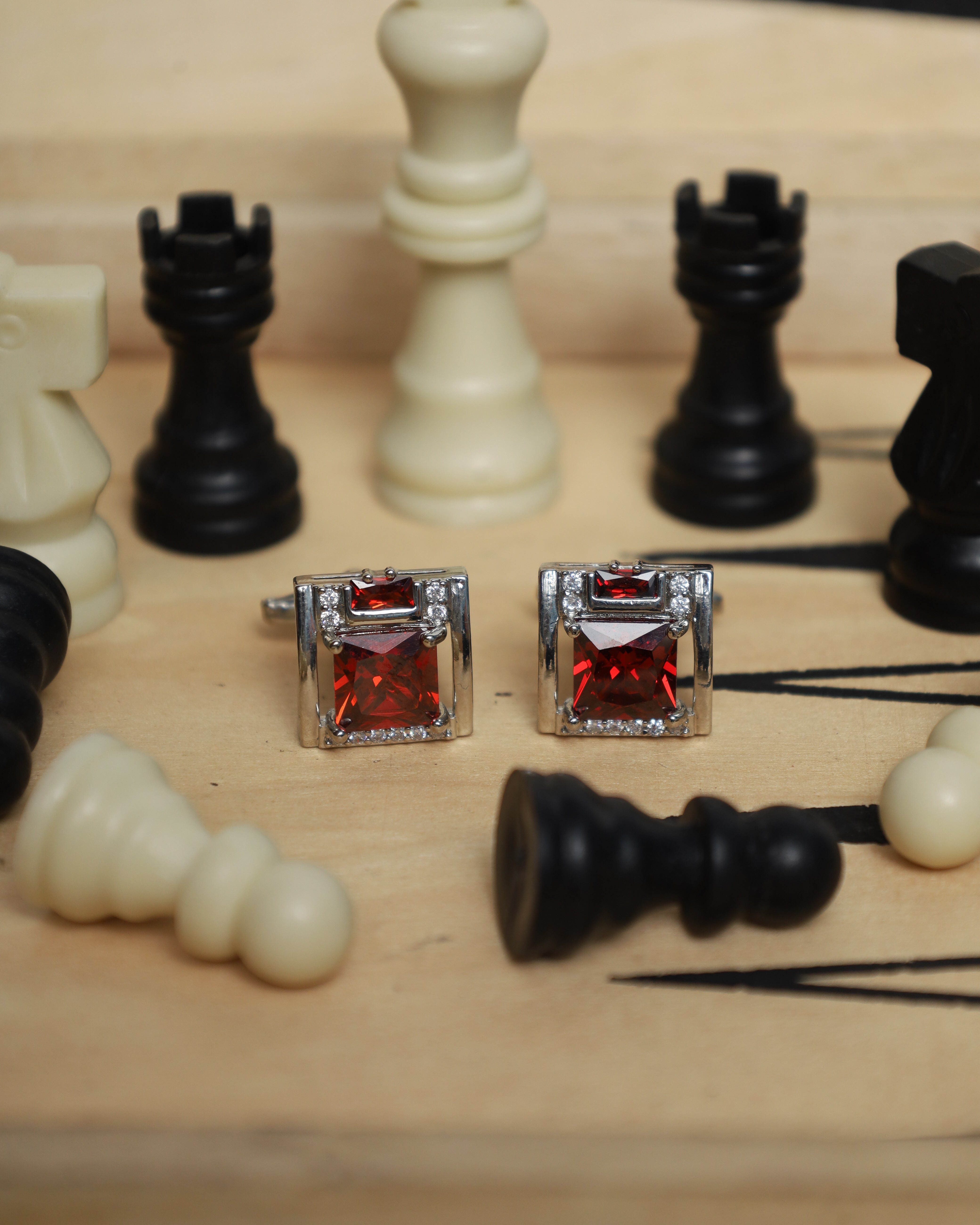 Silver Red Square Crystal Cufflinks