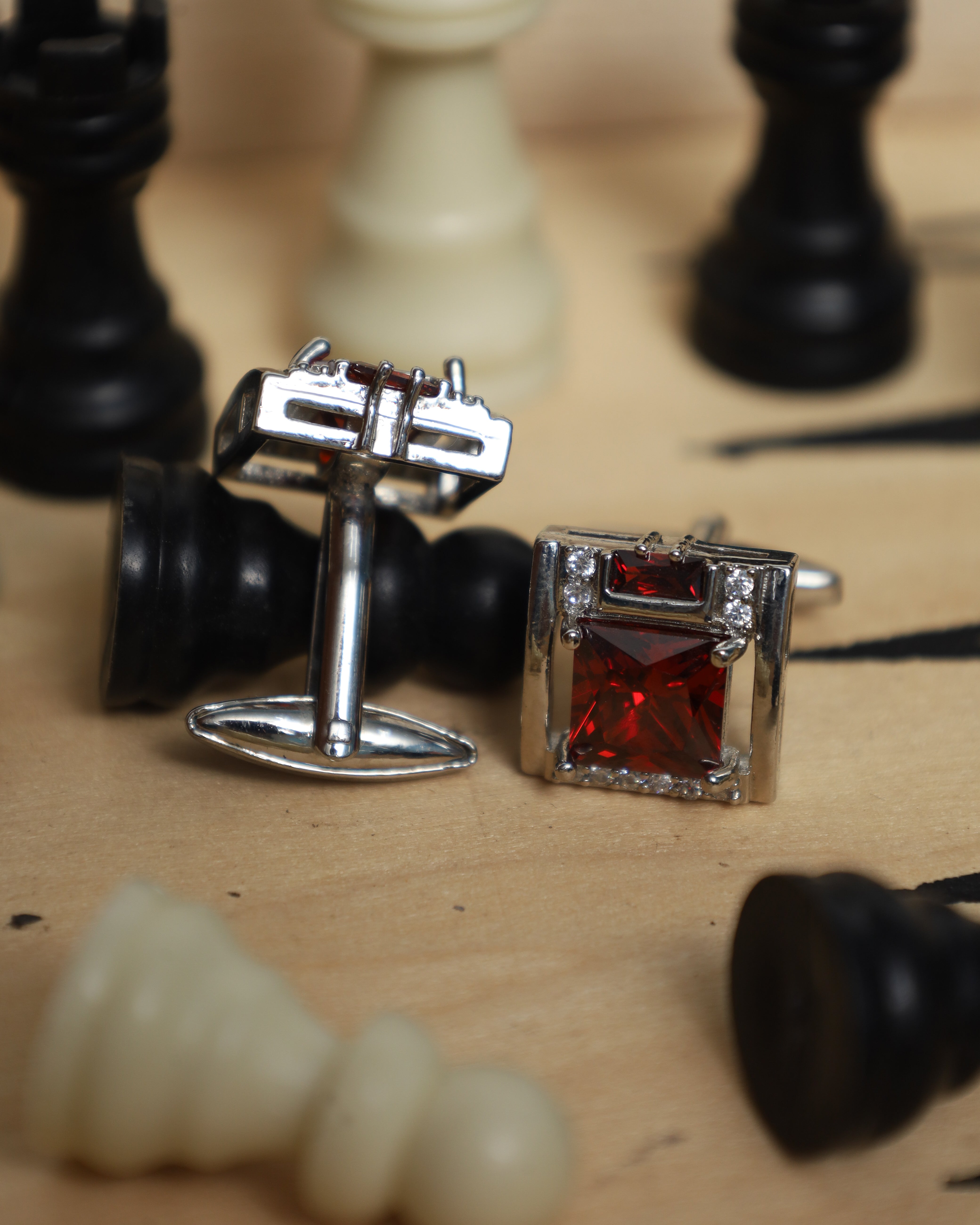 Silver Red Square Crystal Cufflinks