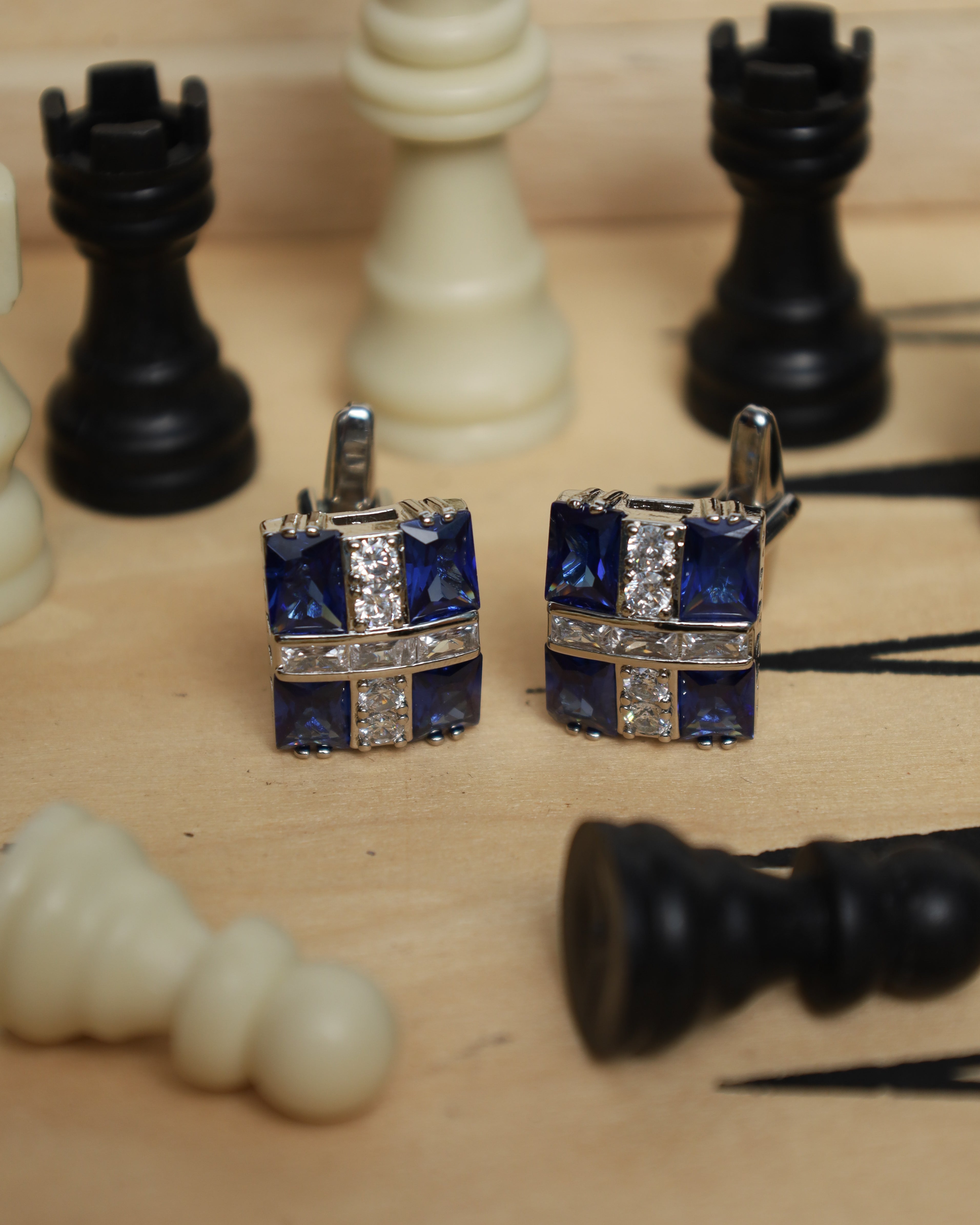 Silver Blue Crystal  Cufflinks
