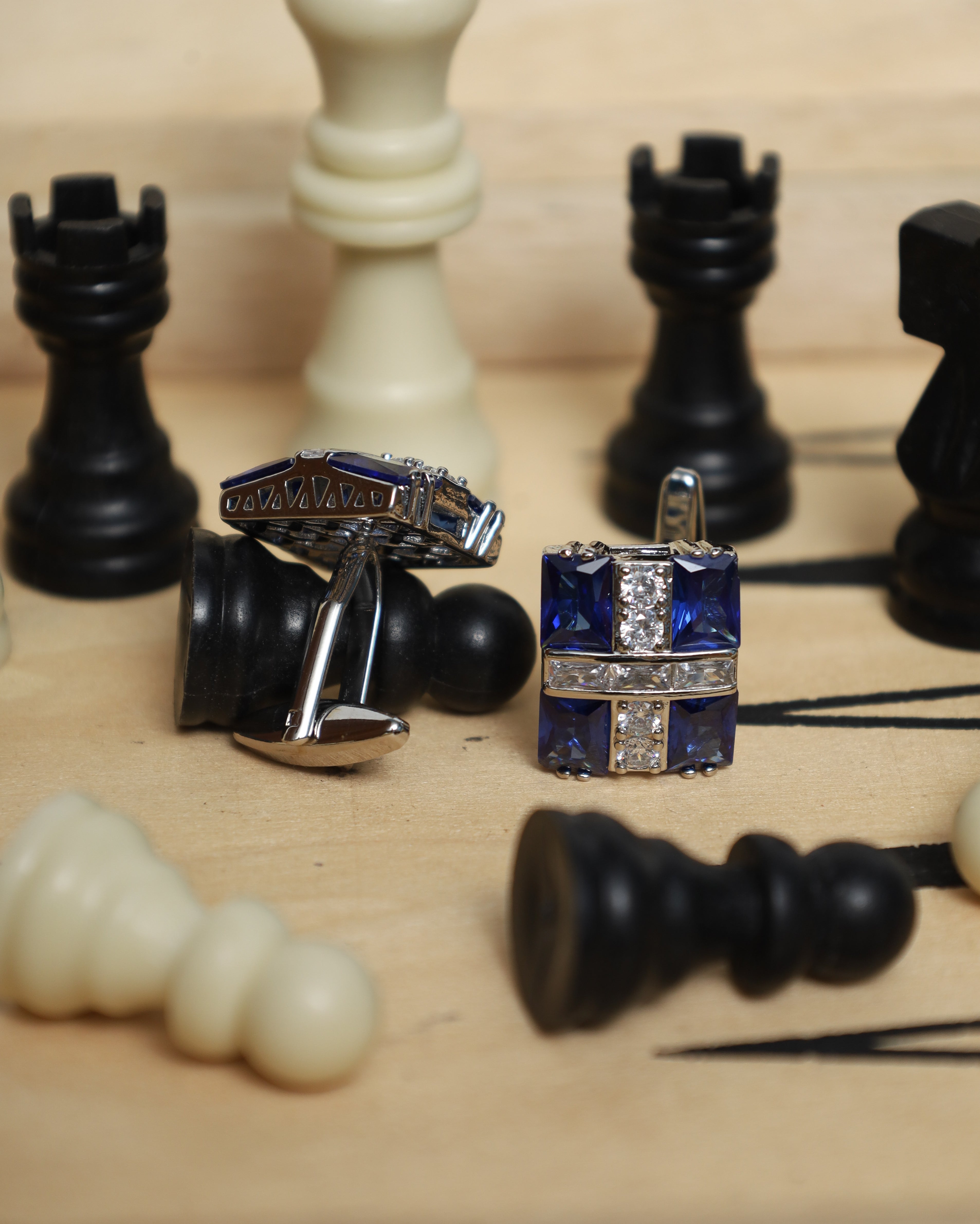 Silver Blue Crystal  Cufflinks