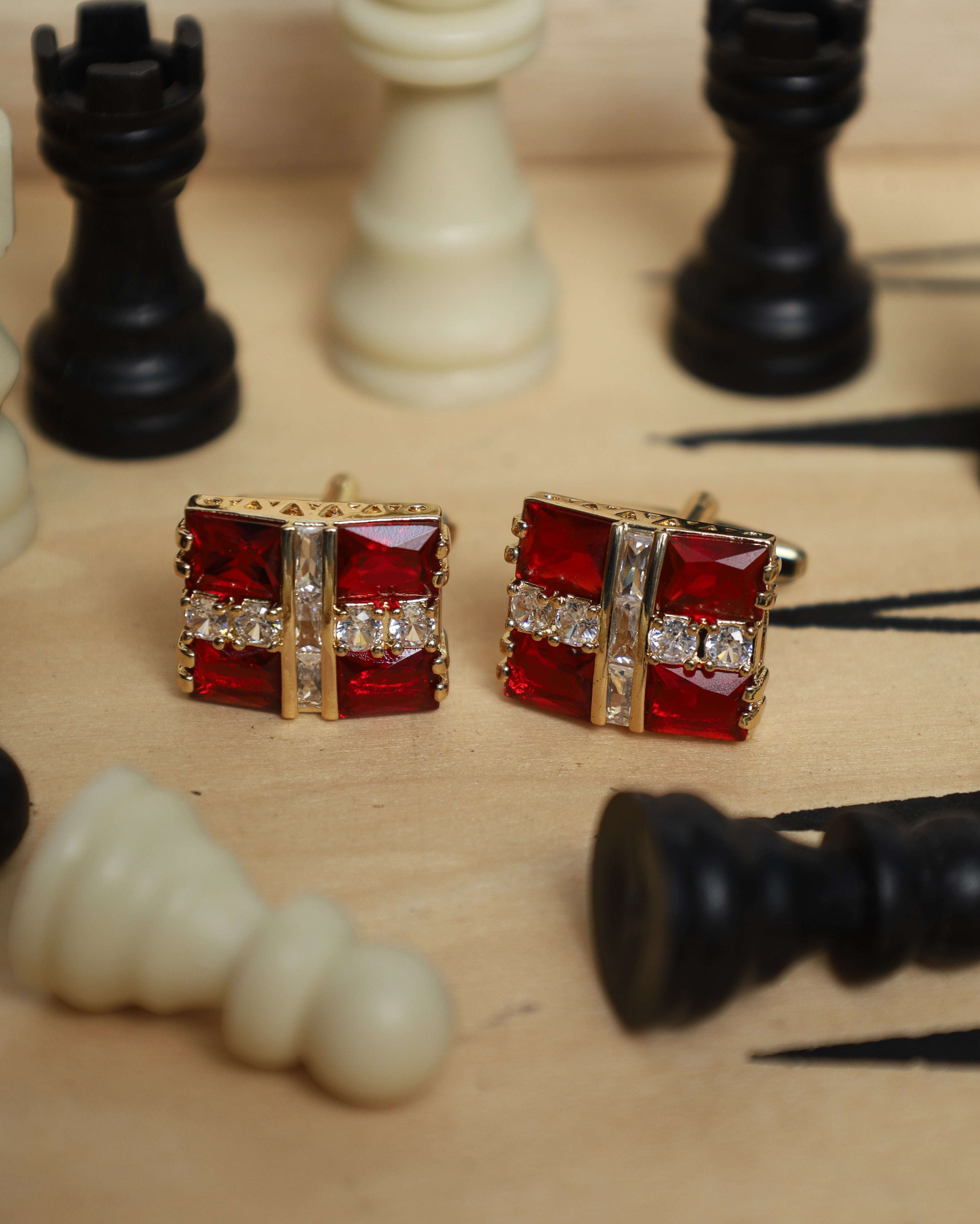 Gold Red Gift Box Crystal Cufflinks