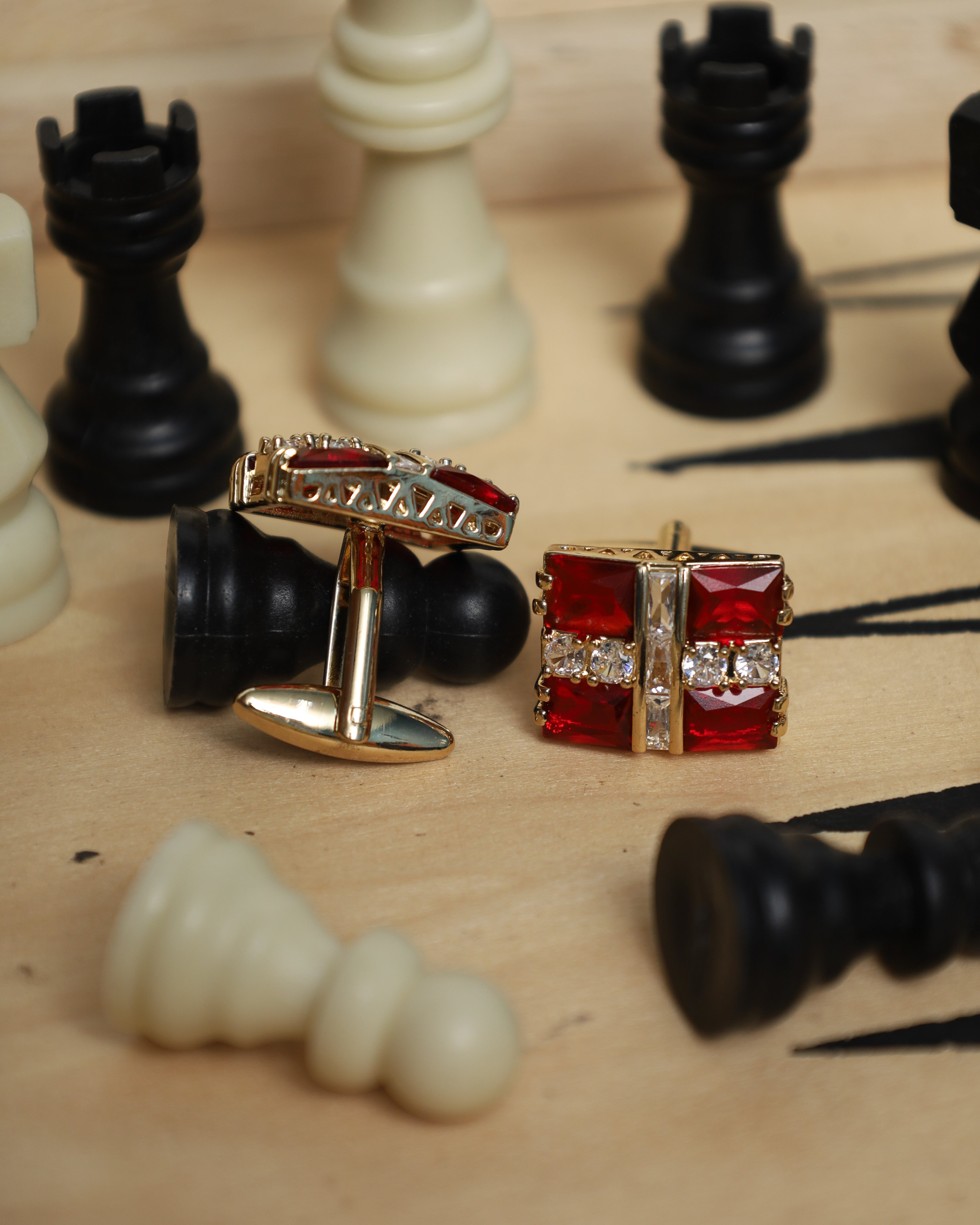 Gold Red Gift Box Crystal Cufflinks