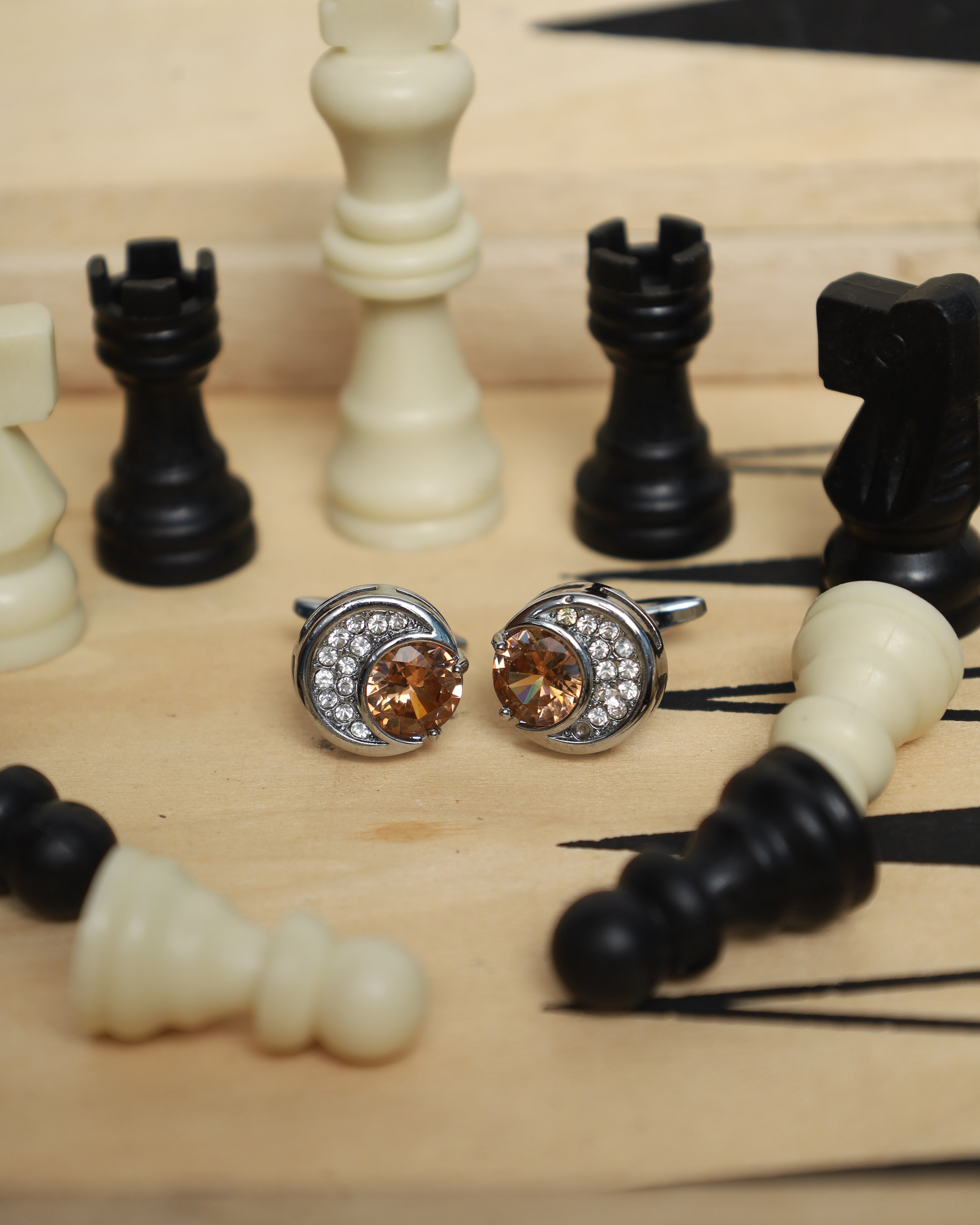 Silver Crescent Crystal Cufflinks