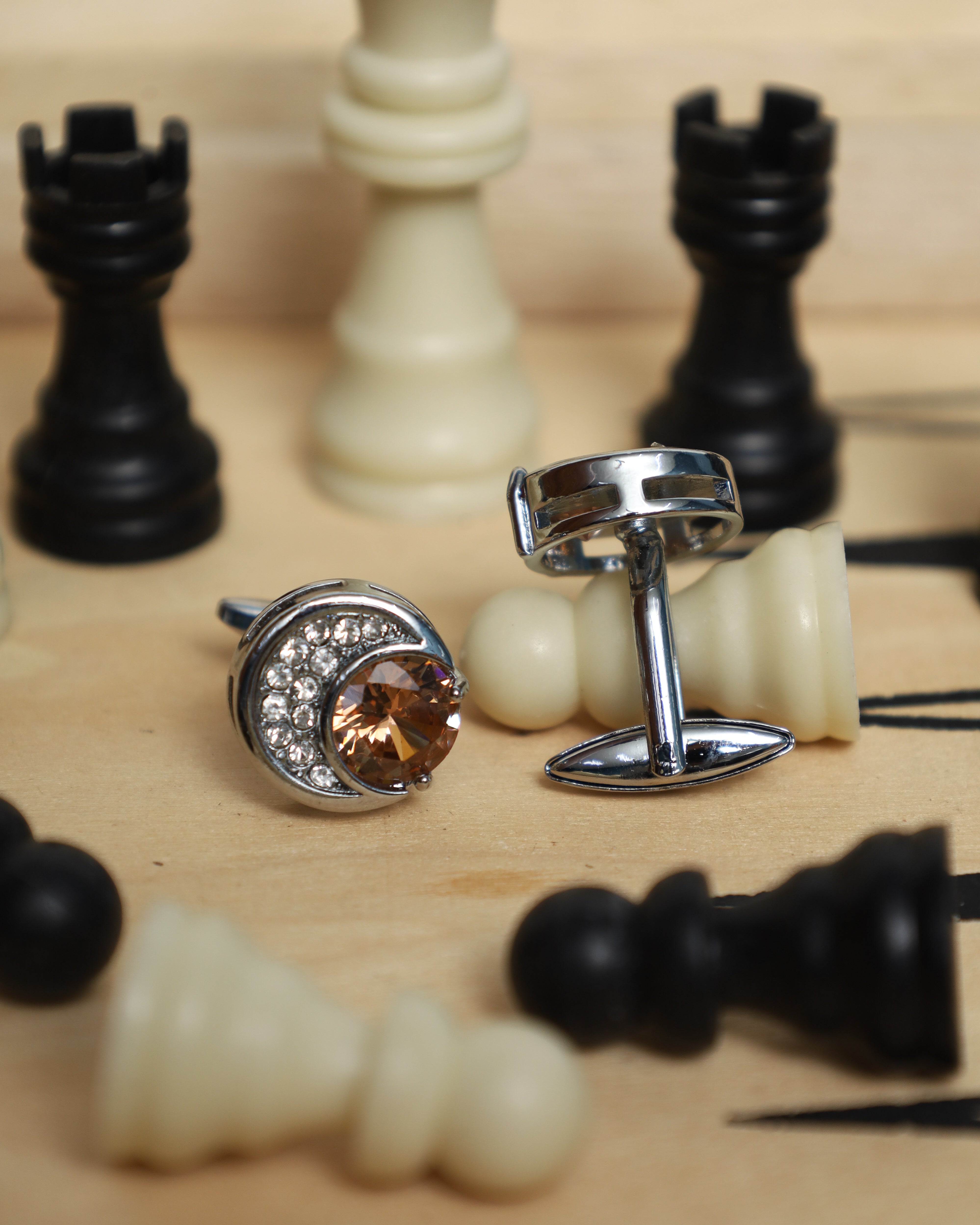 Silver Crescent Crystal Cufflinks