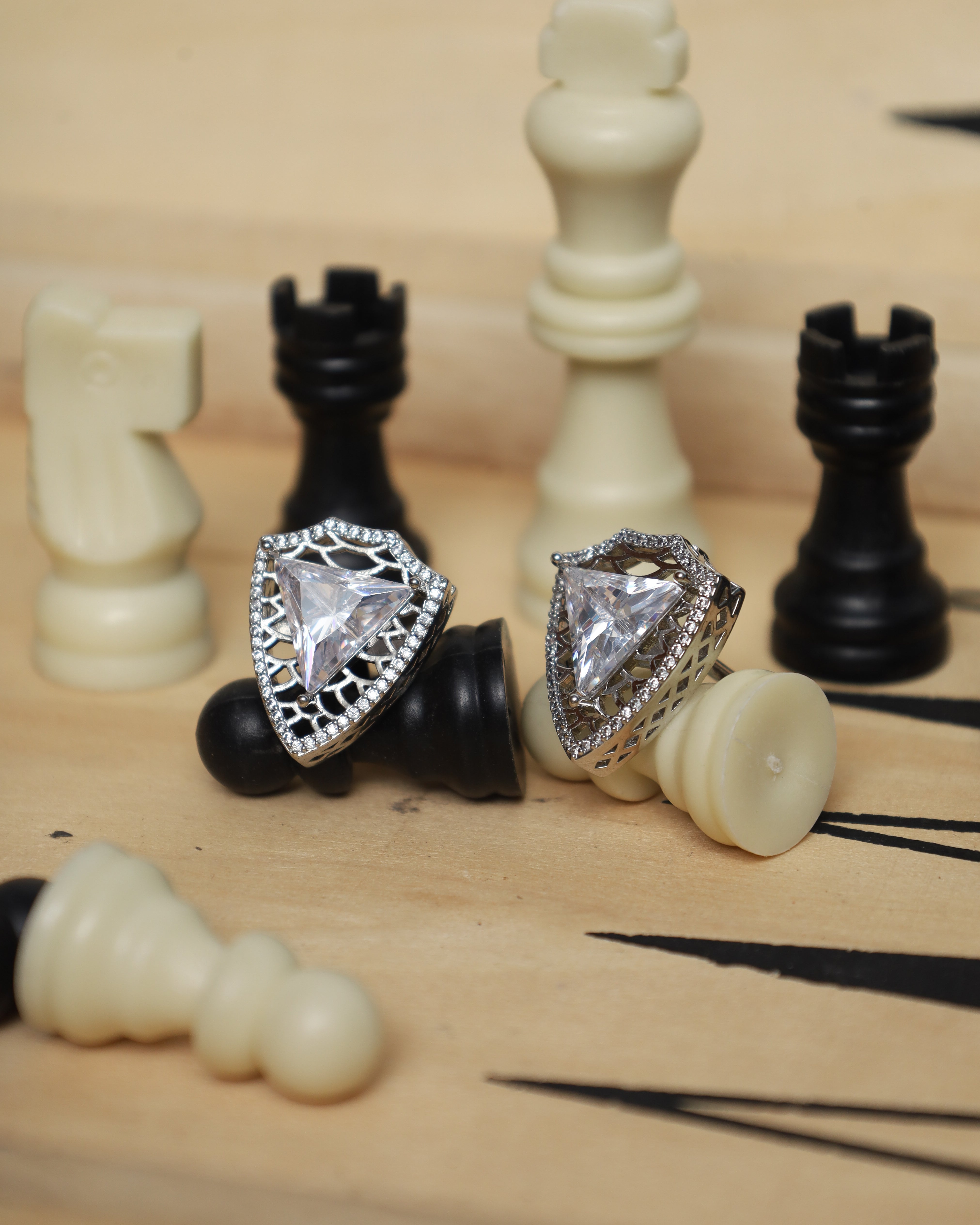 Silver Triangular Crystal Cufflinks