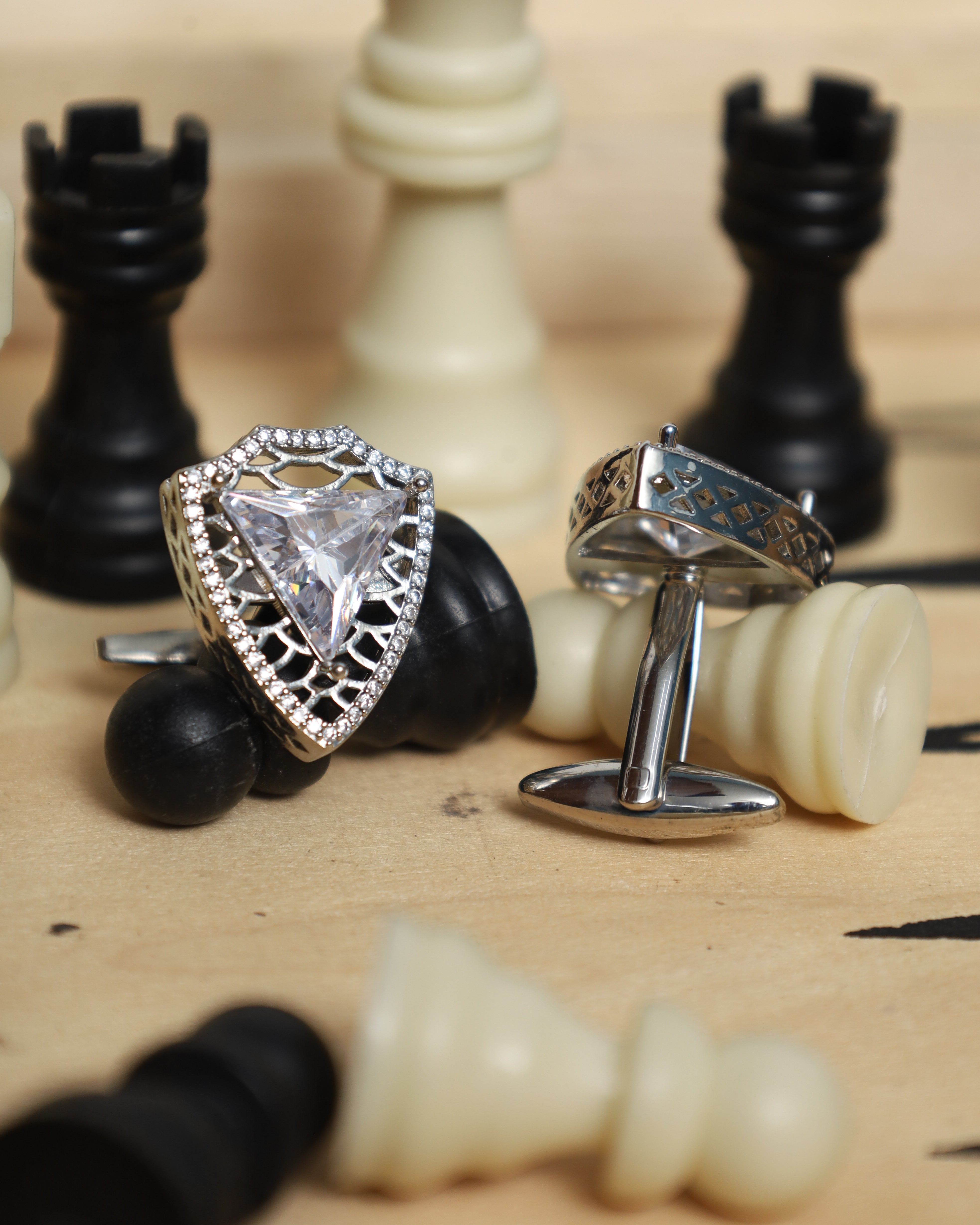 Silver Triangular Crystal Cufflinks