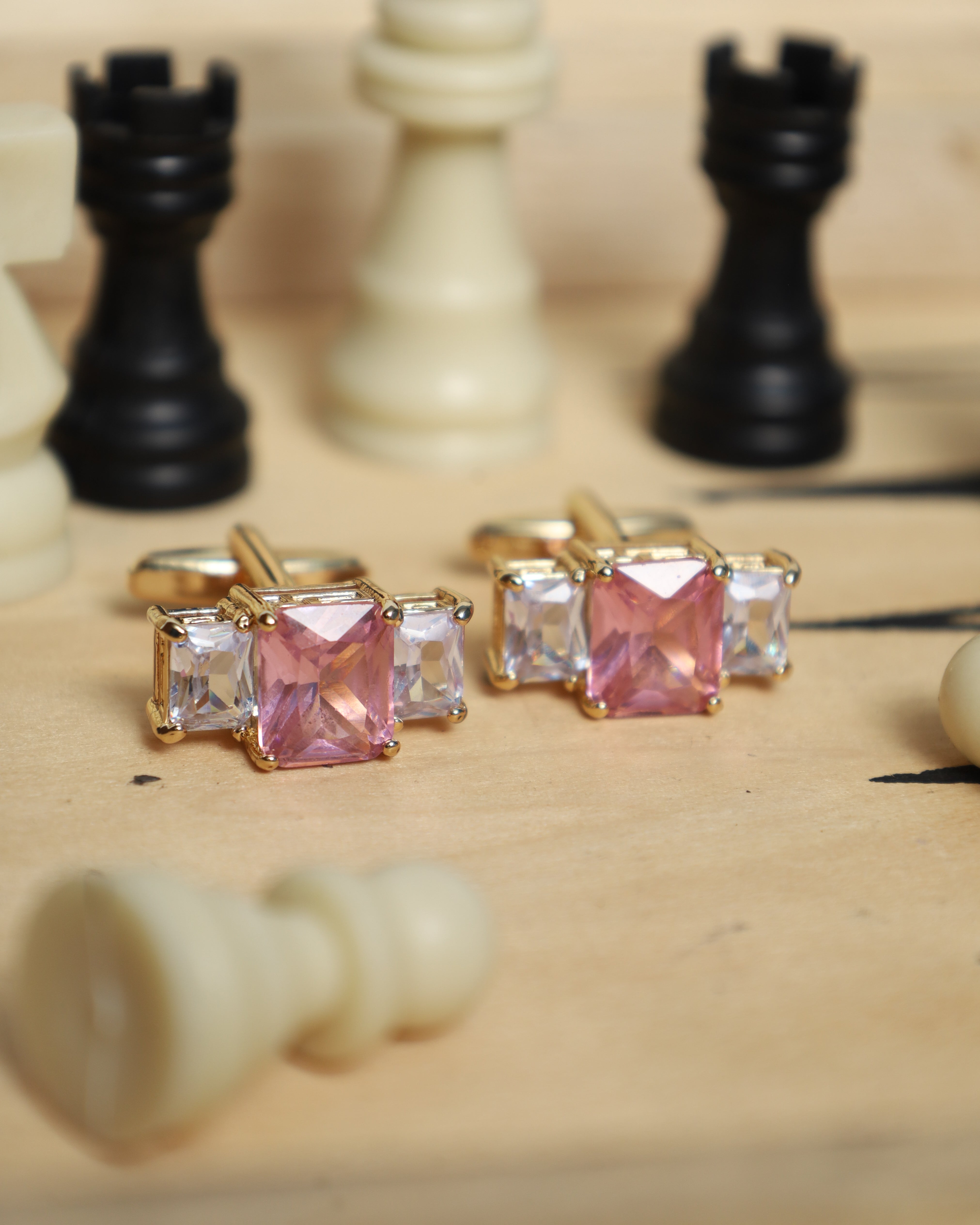 Rose Gold Pink Crystal Cufflinks