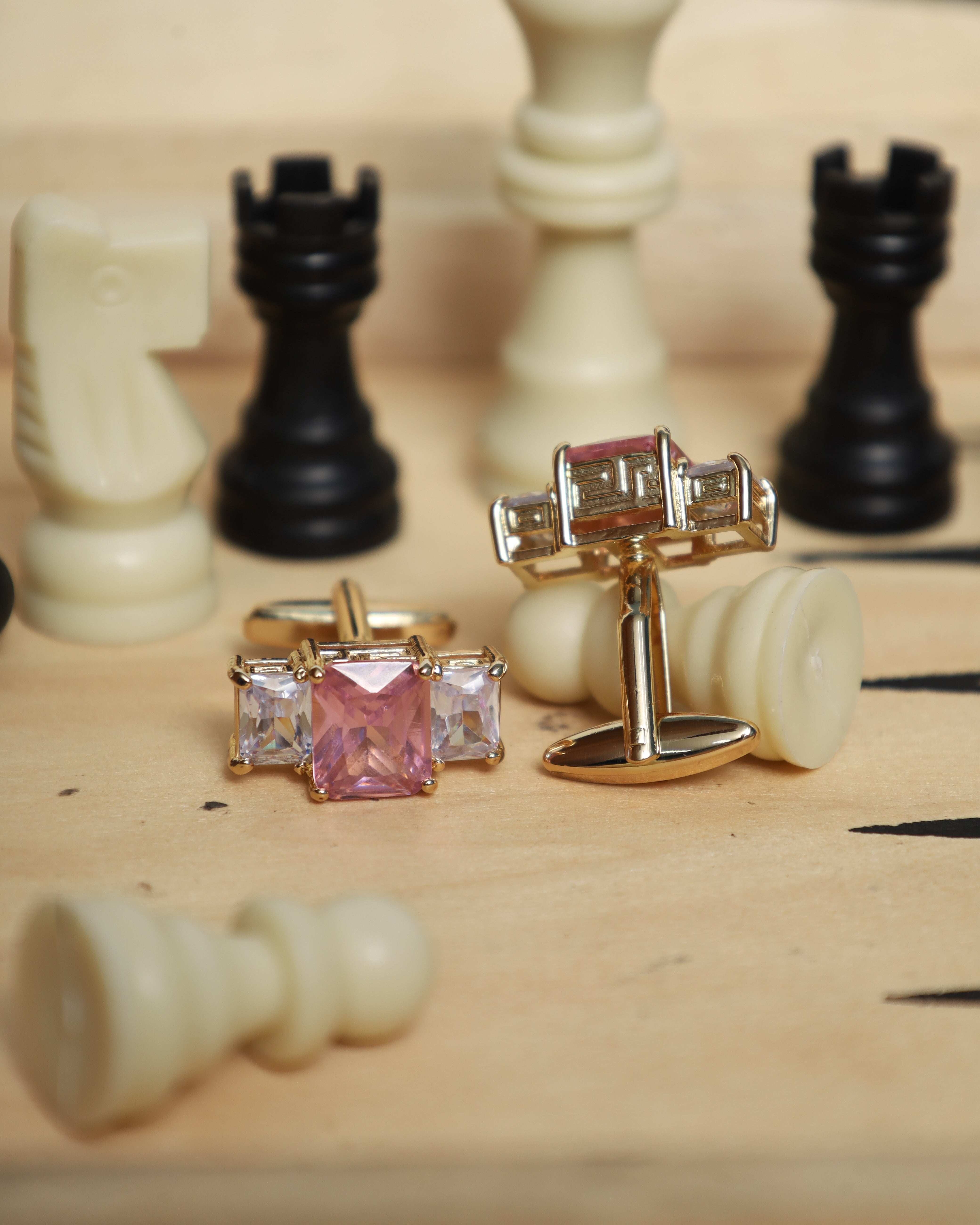 Rose Gold Pink Crystal Cufflinks