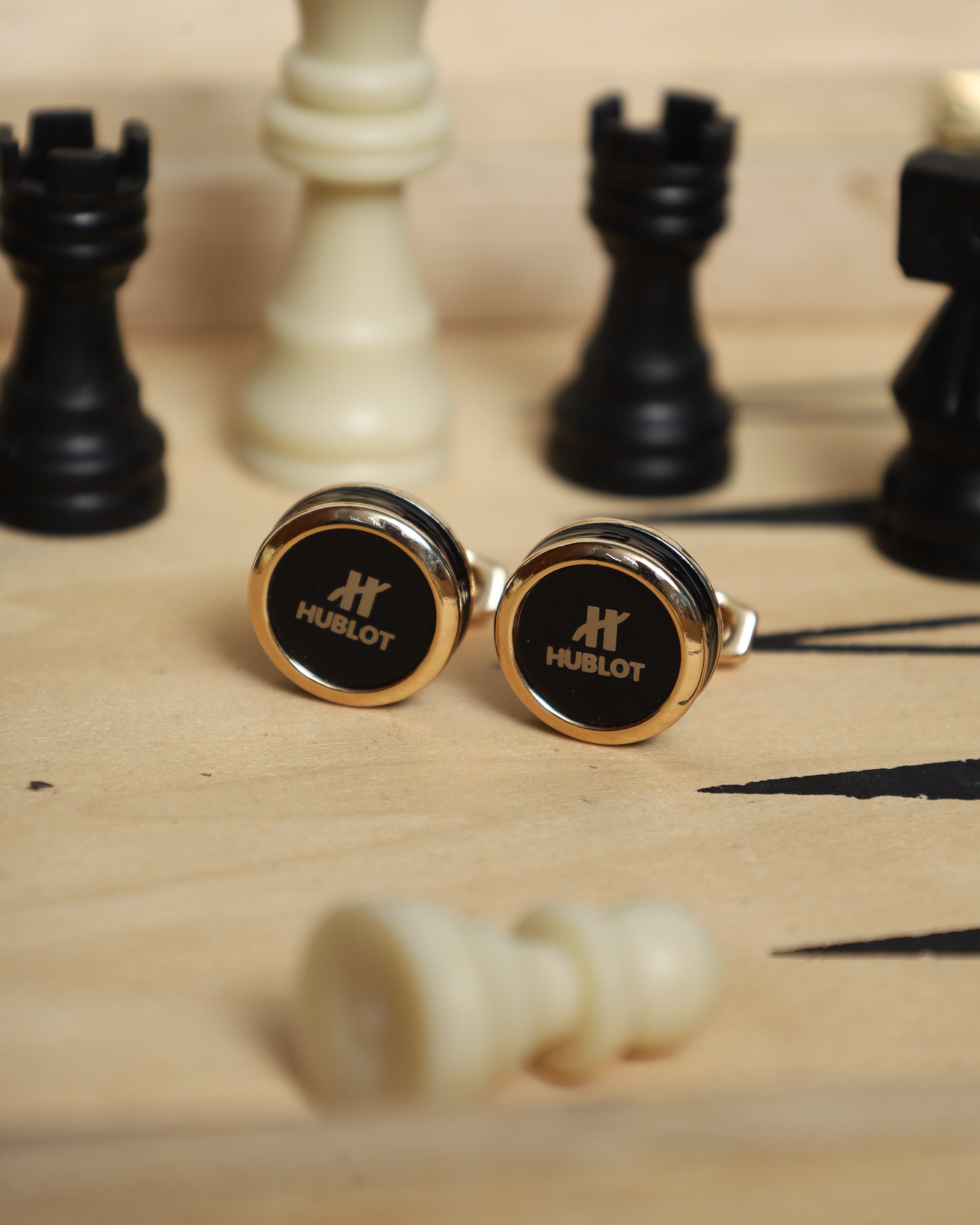 Gold & Black Round Cufflinks