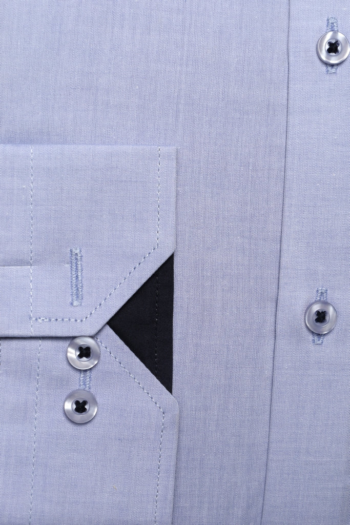 Sky Blue Contrast-Trim Designer Shirt