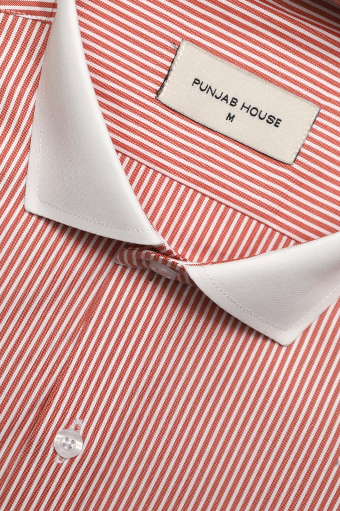 Pinstripe Shirt with Contrast Collar & Double Cuff