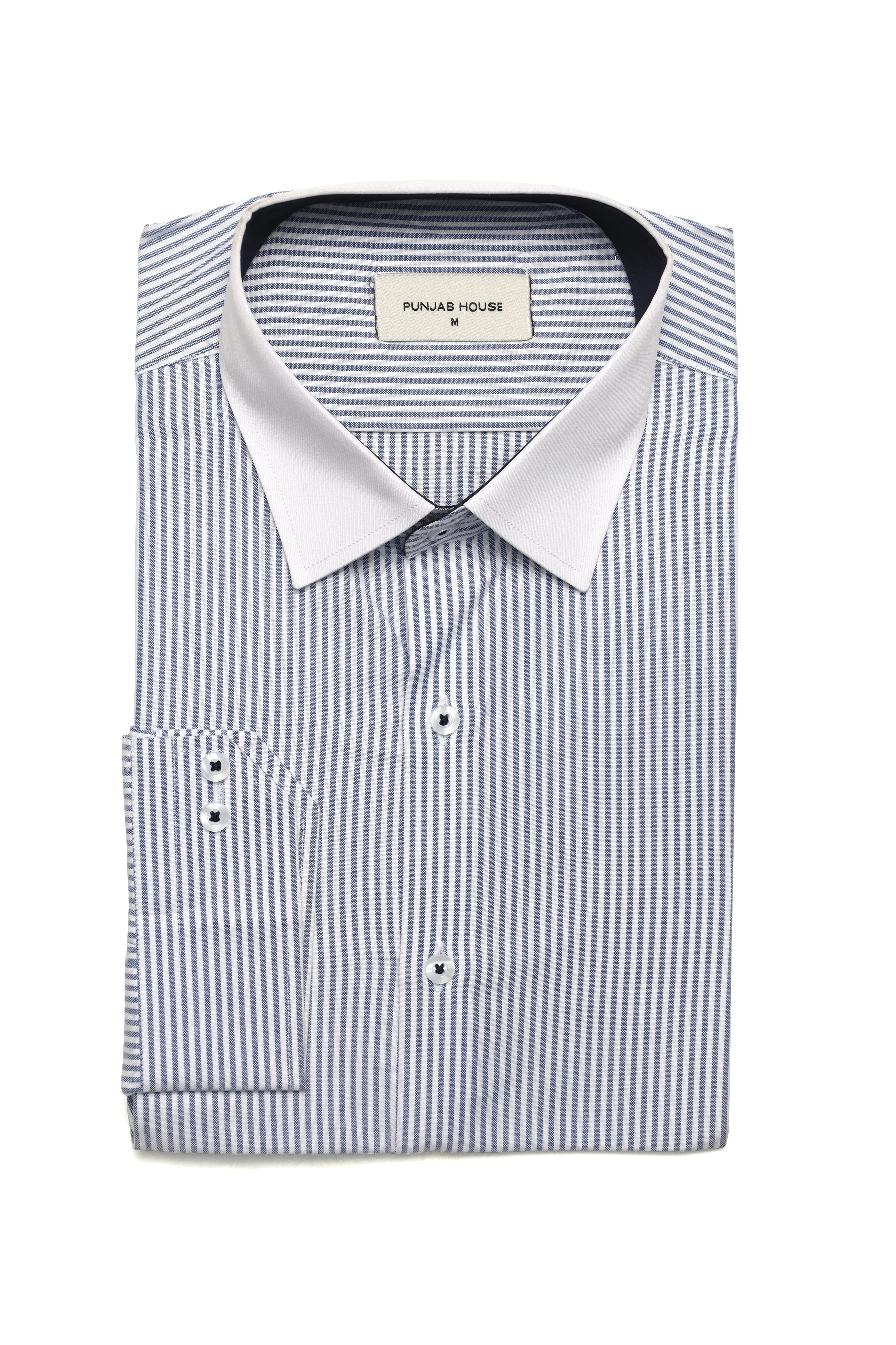 Pinstripe Shirt with Contrast White Collar