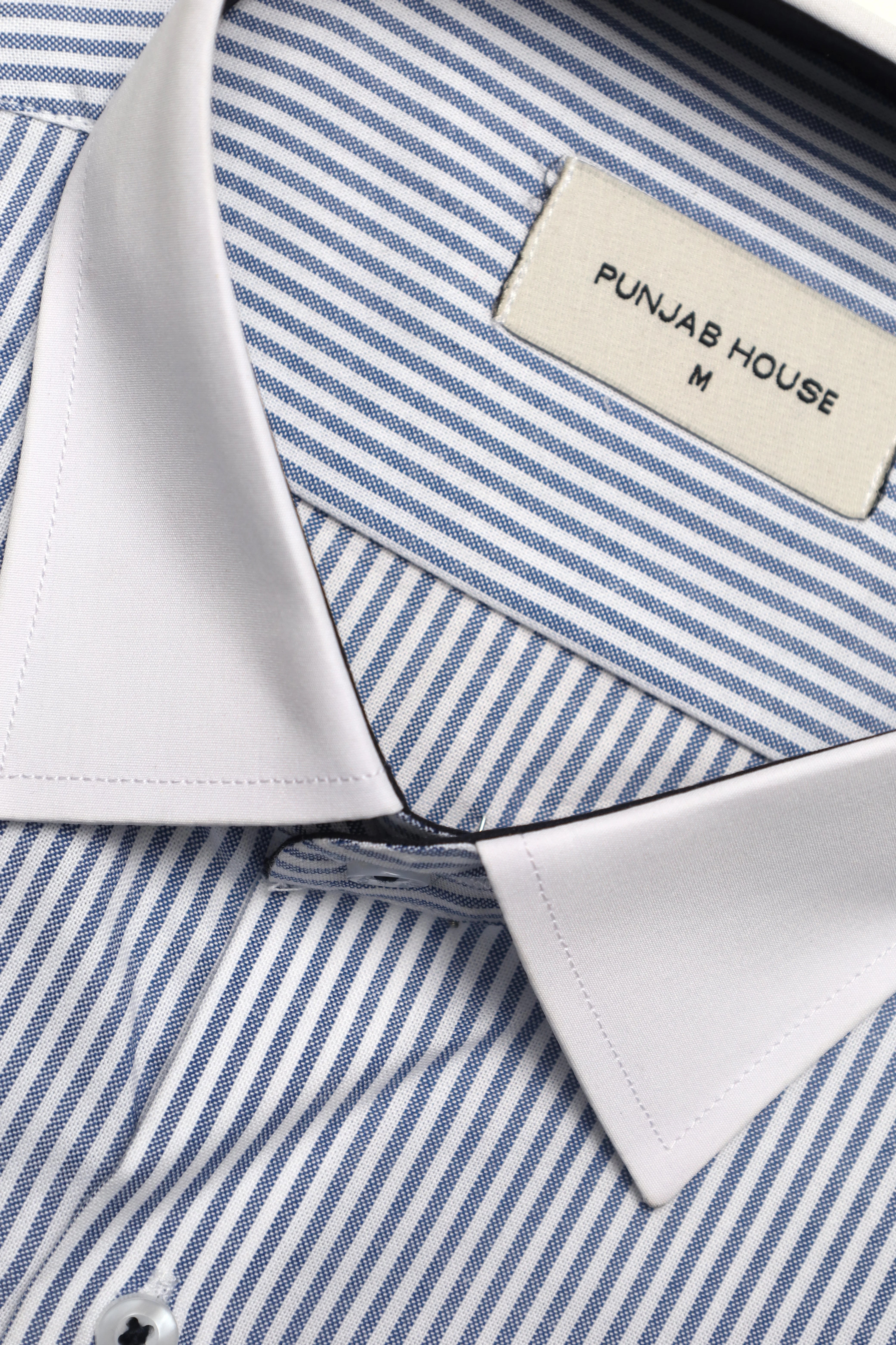 Pinstripe Shirt with Contrast White Collar