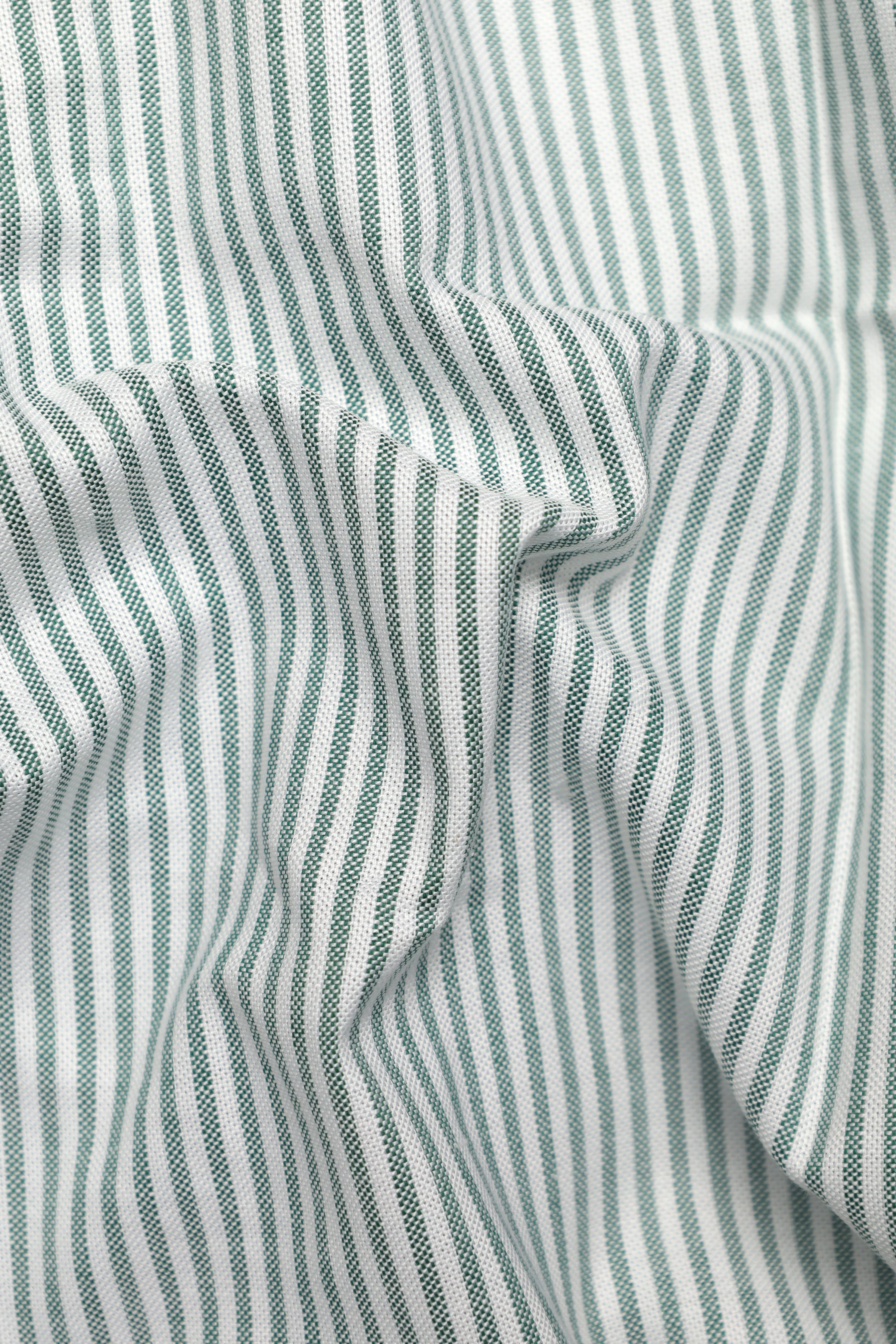 Pinstripe Shirt with Green Contrast White Collar