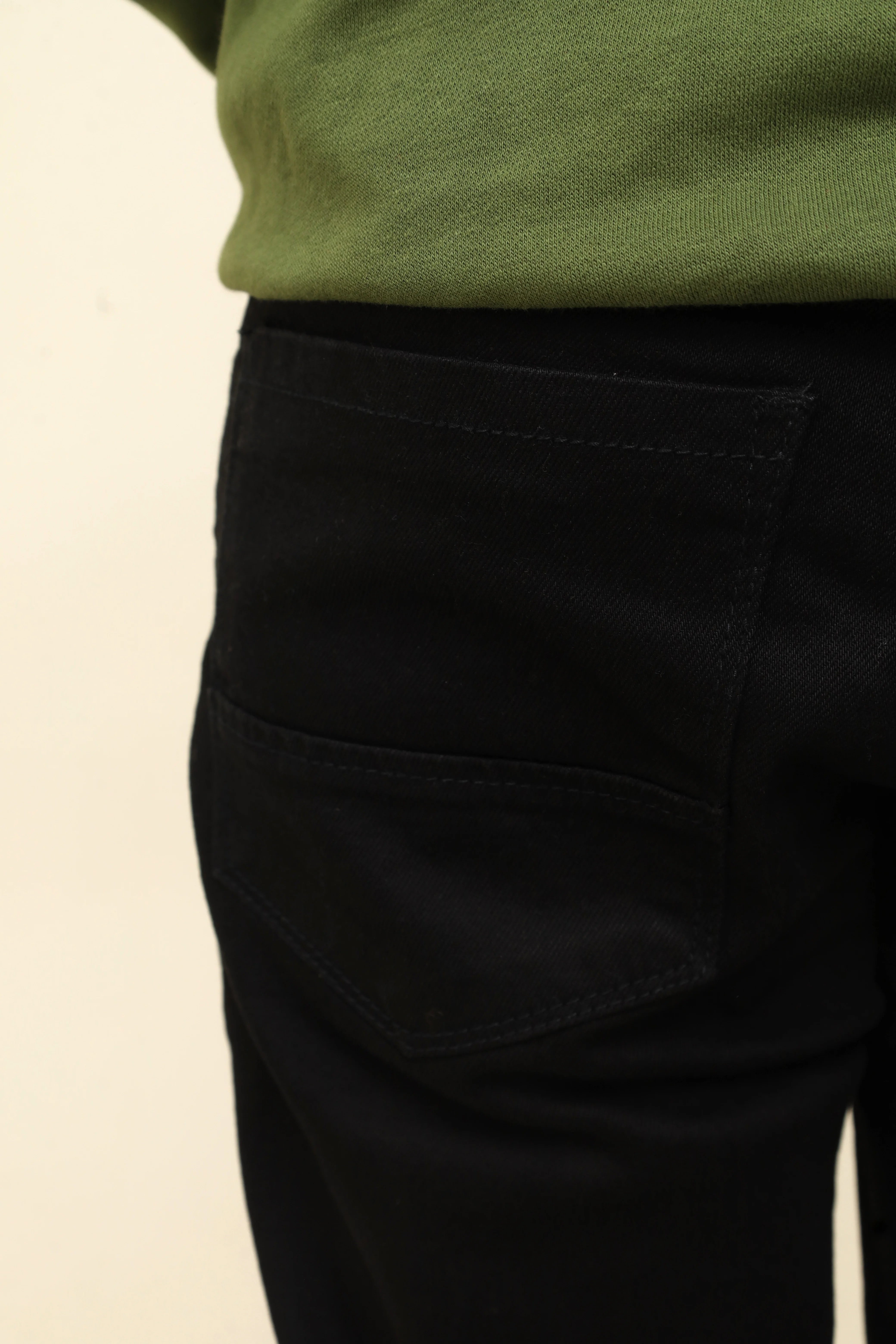 Classic Black Straight Leg Trousers / Black Denim