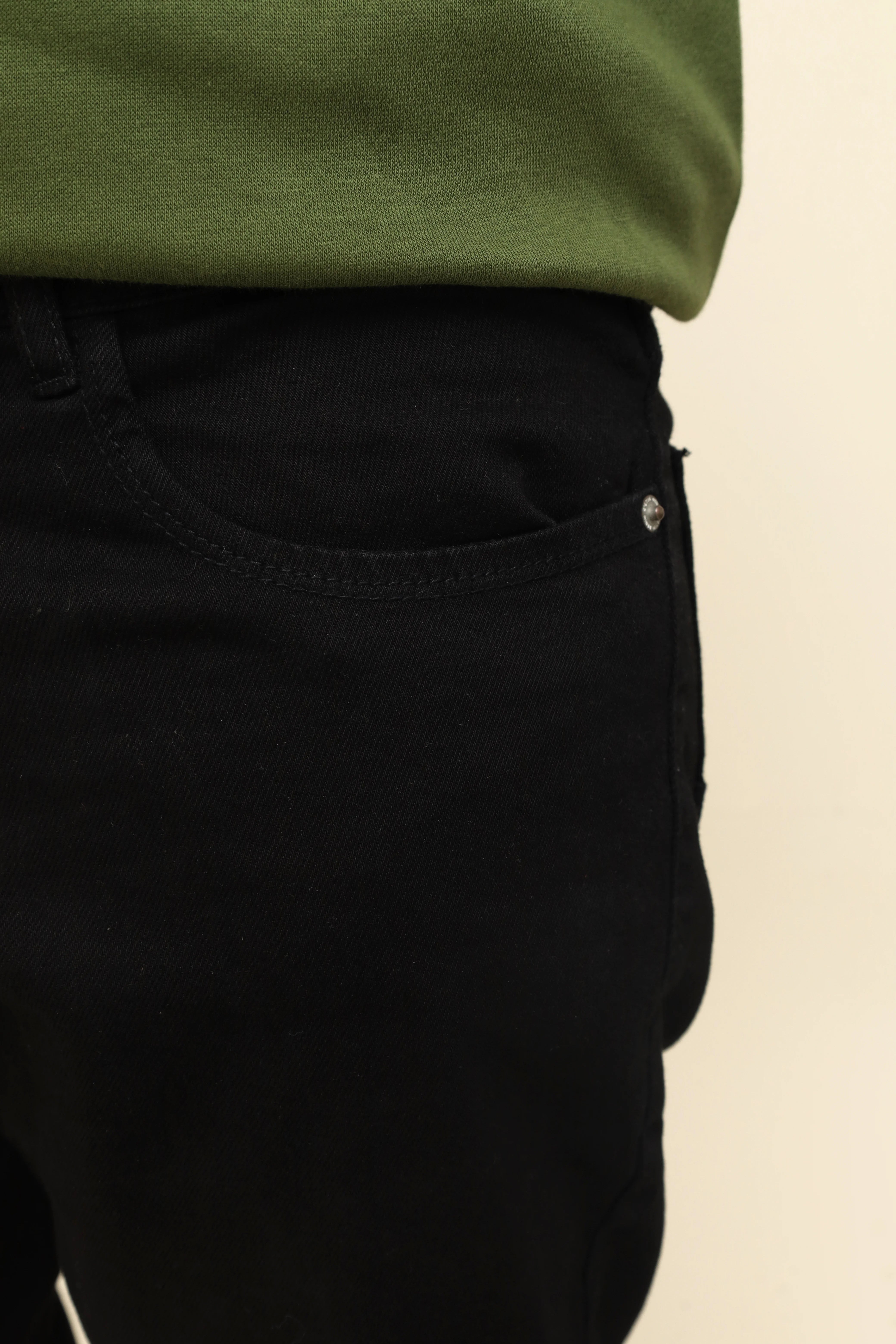 Classic Black Straight Leg Trousers / Black Denim