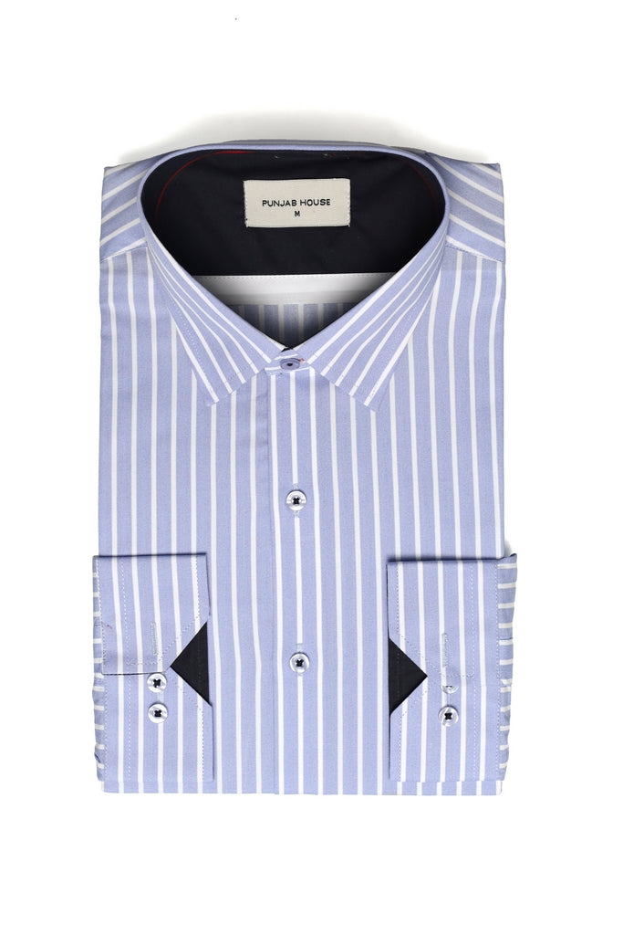 White Bold Stripe Blue Designer Shirt