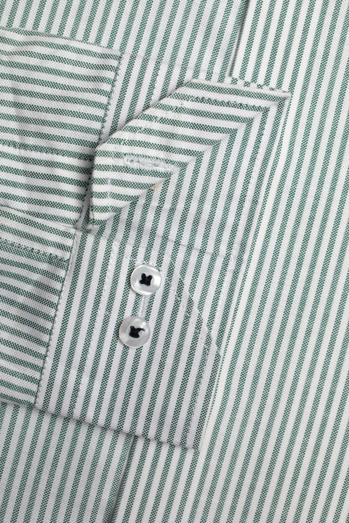 Pinstripe Shirt with Green Contrast White Collar