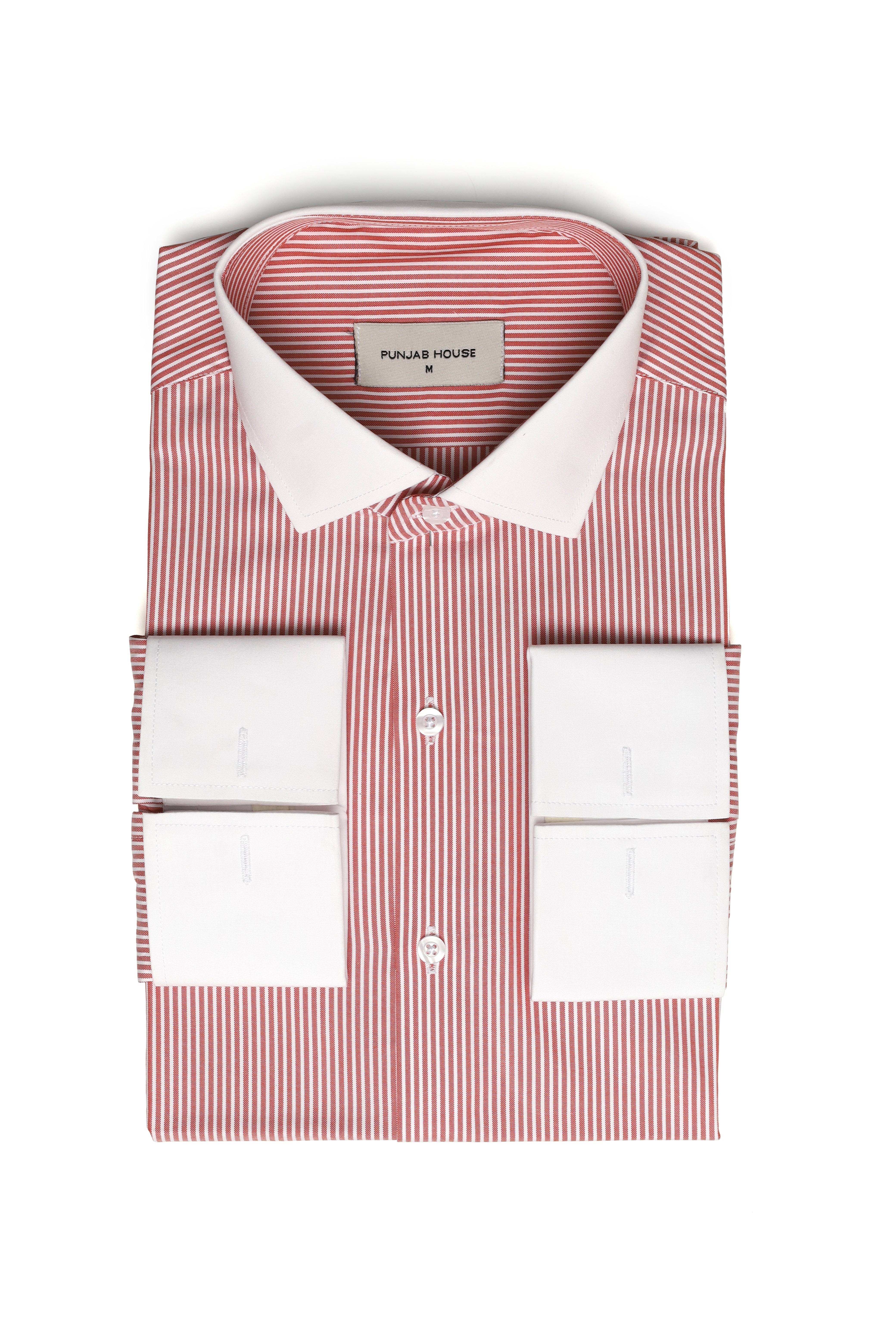 Pinstripe Shirt with Contrast Collar & Double Cuff