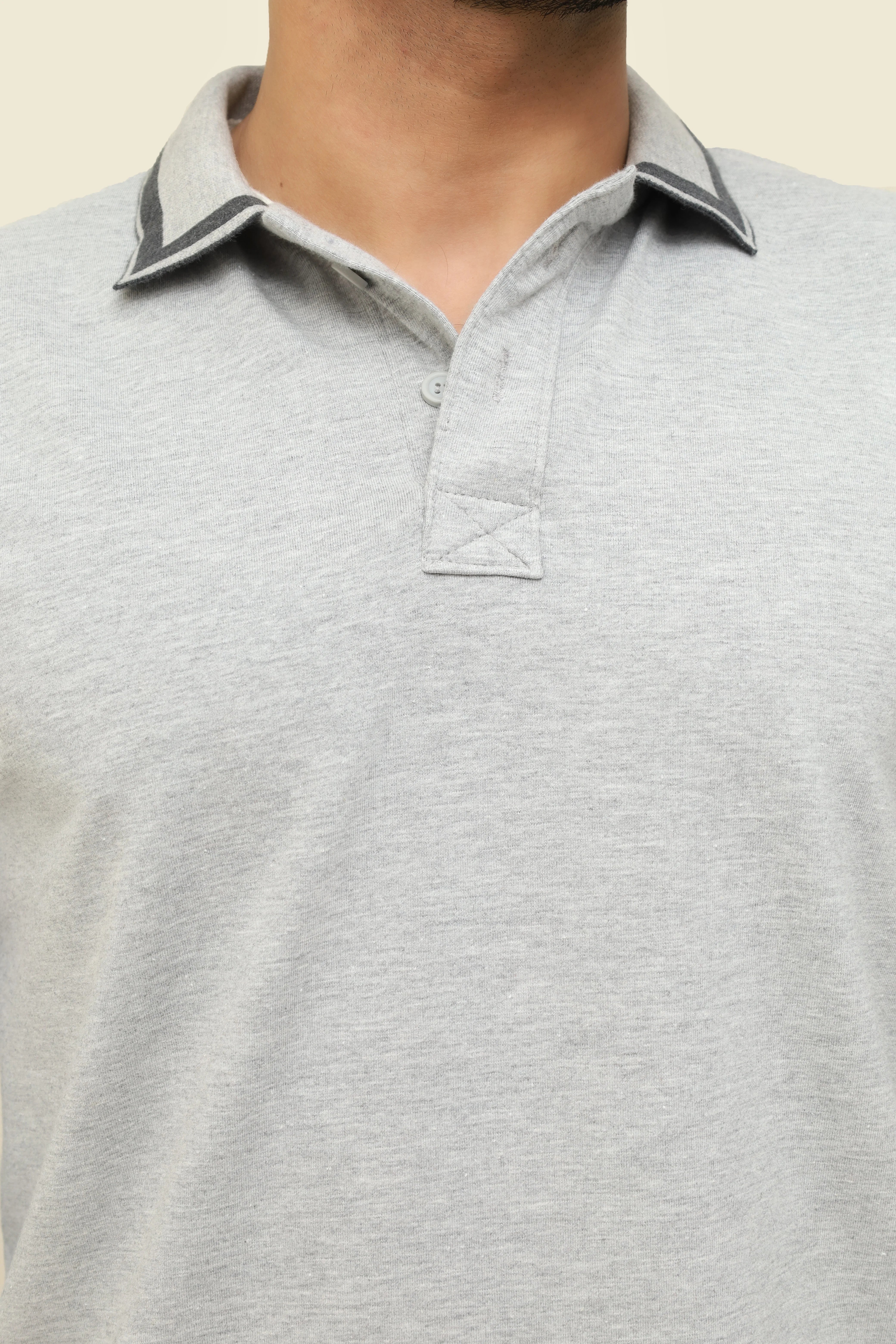 Men's Grey Long-Sleeve Polo Shirt